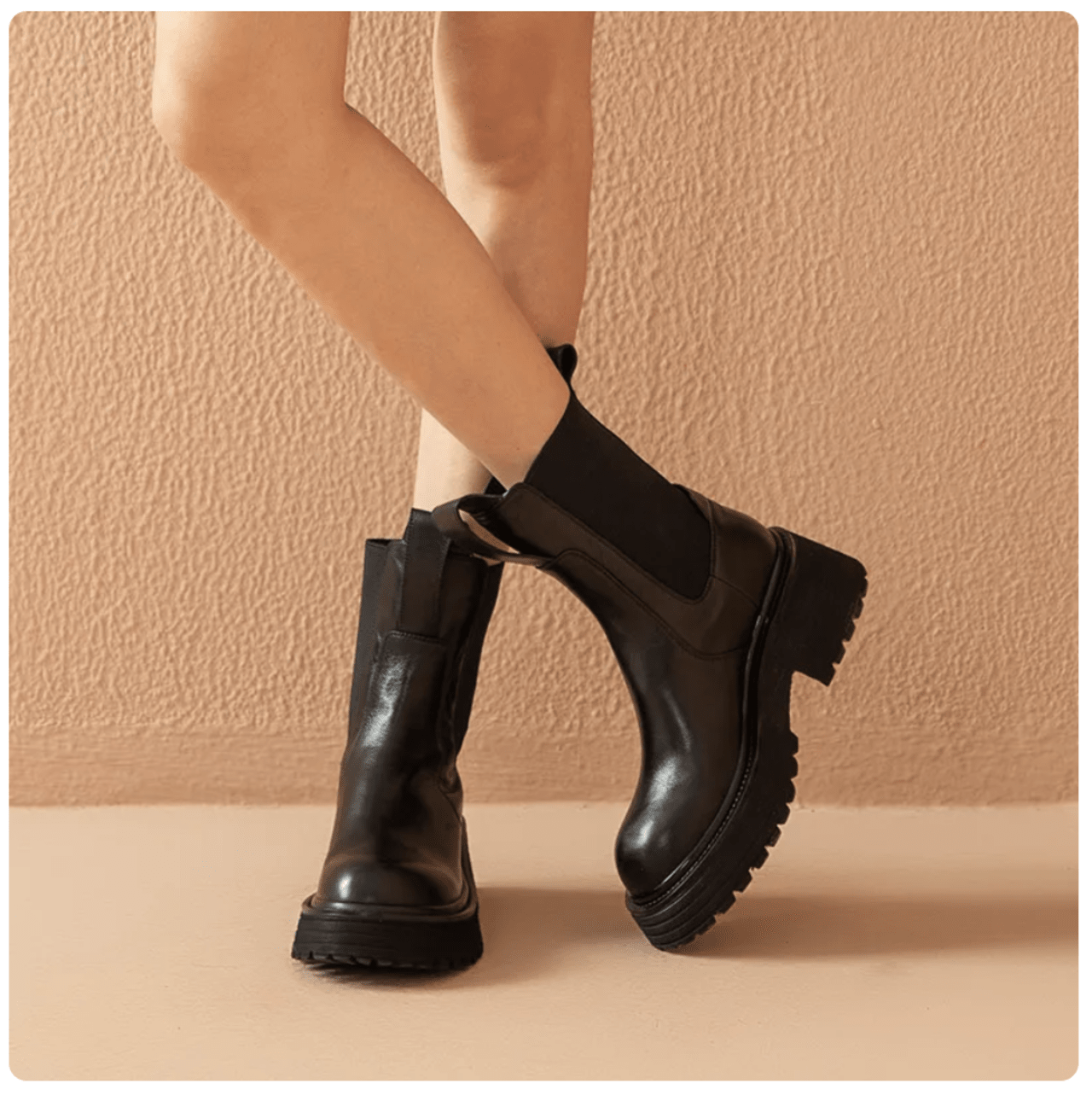 BeauToday Ankle Boots Platform Women Calfskin Leather Chelsea Elastic Band Street Style Ladies Thick Sole Shoes Handmade 03562