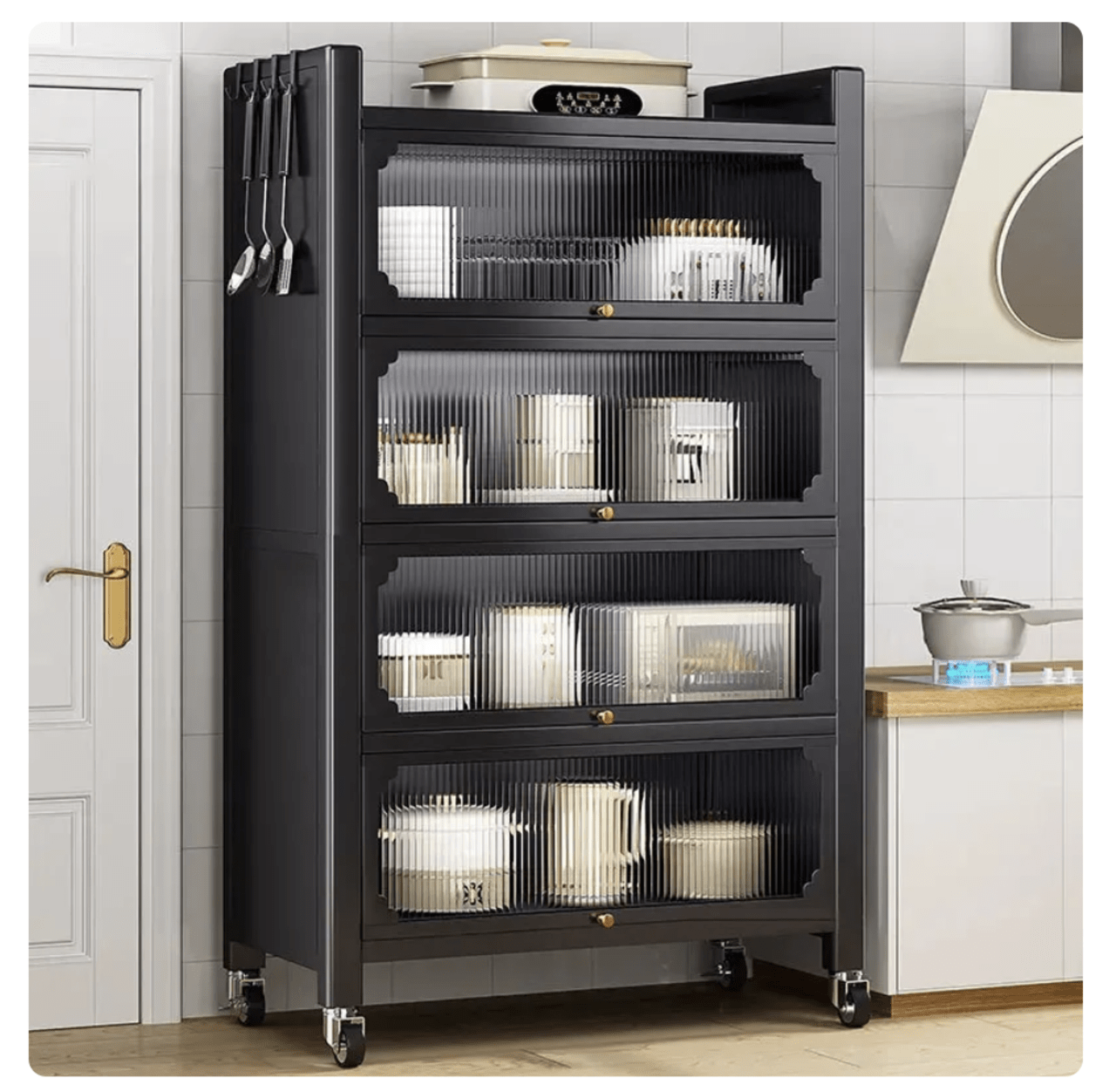 Modern Metal Kitchen Cabinets Kitchen Furniture Multi-layer Storage Cabinet Floor Racks Multi-functional Tableware Cabinet U