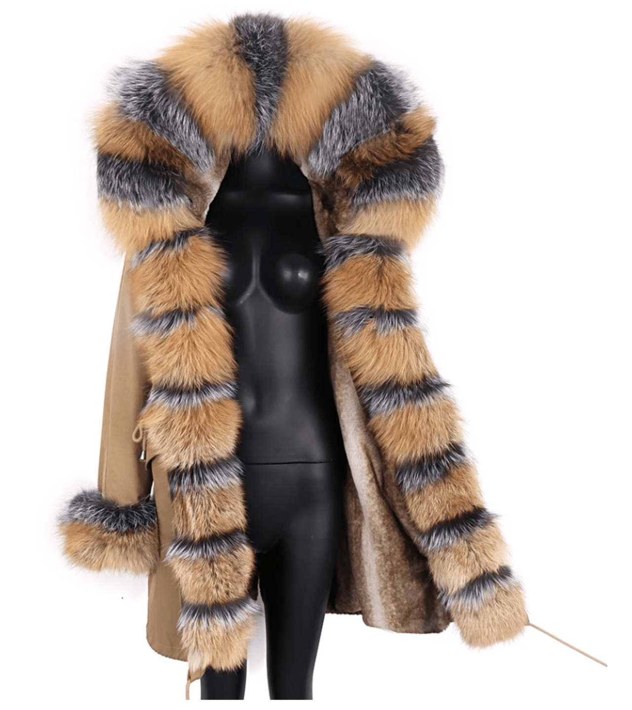 2023 Natural Real Fox Fur Jacke Coat Real Fox Fur Collar Cuff Hooded Coat Short Parka Long Camouflage winter jacket