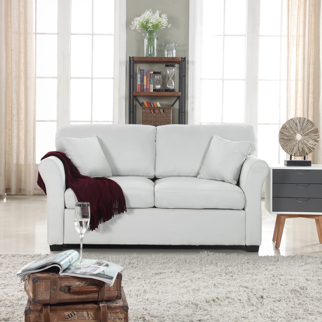 Classic and Traditional Comfortable Linen Fabric Loveseat Sofa