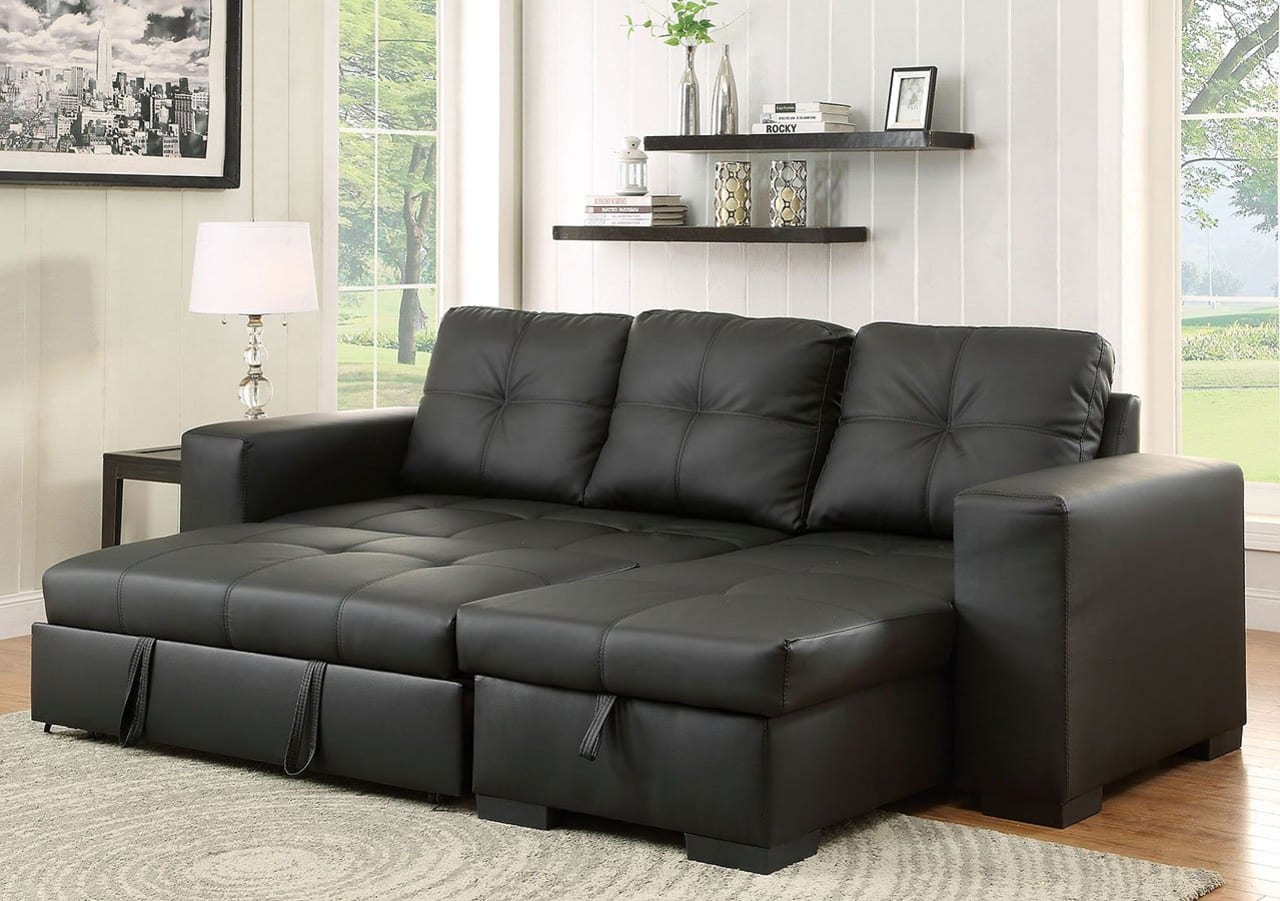 Denton Sectional w Pull-Out Sleeper (Black) by Furniture of America