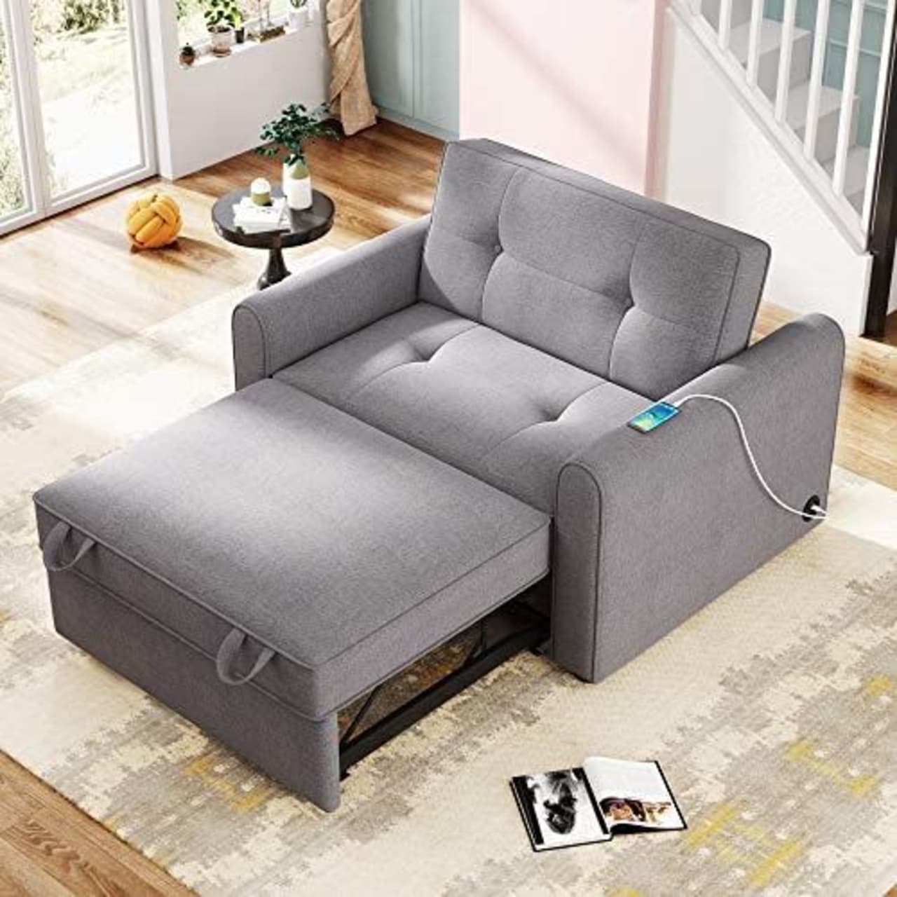 EUROCO 61.4 Longer Pull Out Sofa Sleeper Couch, 3-in-1 Convertible