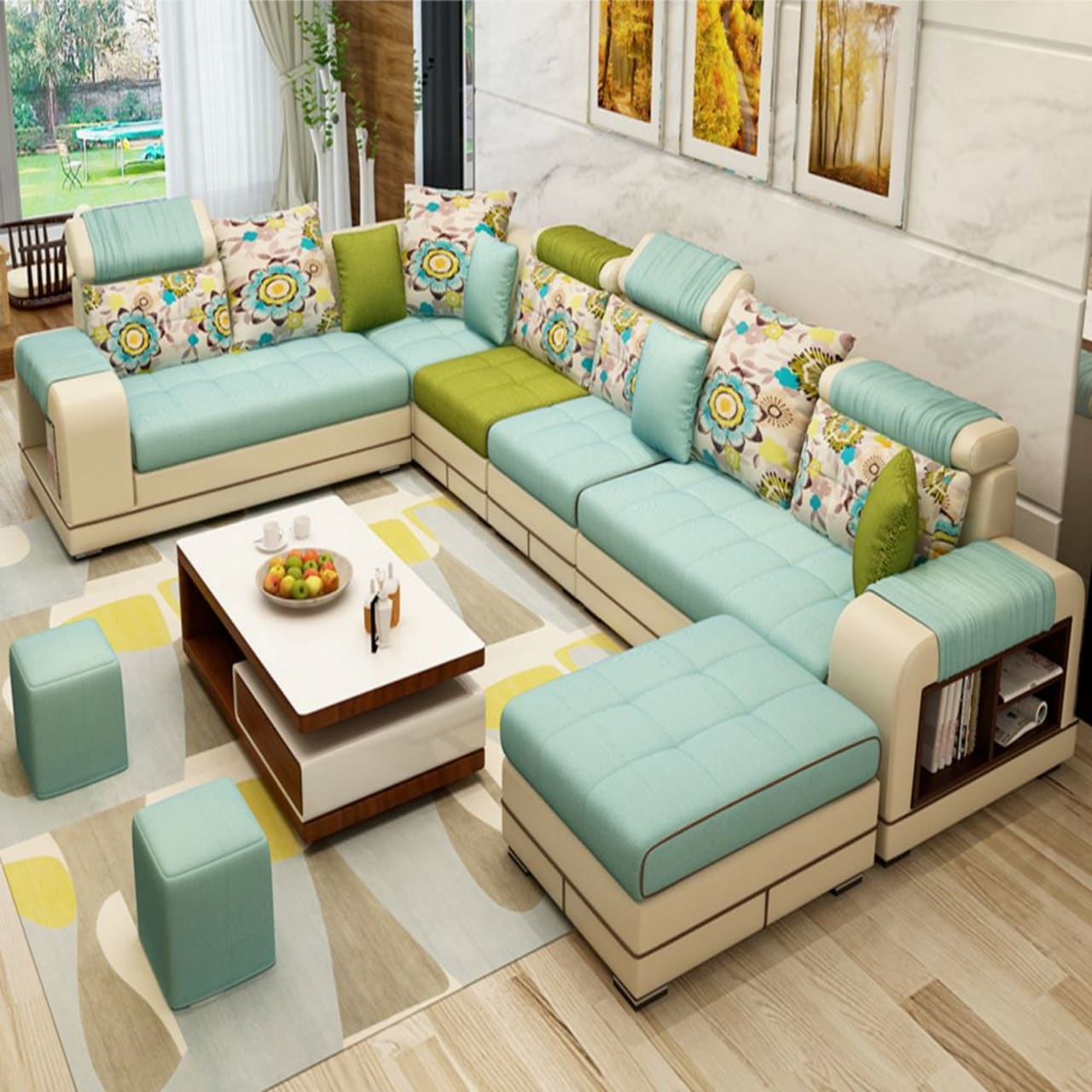 Luxury Modern U Shaped Leather Fabric Corner Sectional Sofa Set Design Couches For Living Room With Ottoman from My Aashis.