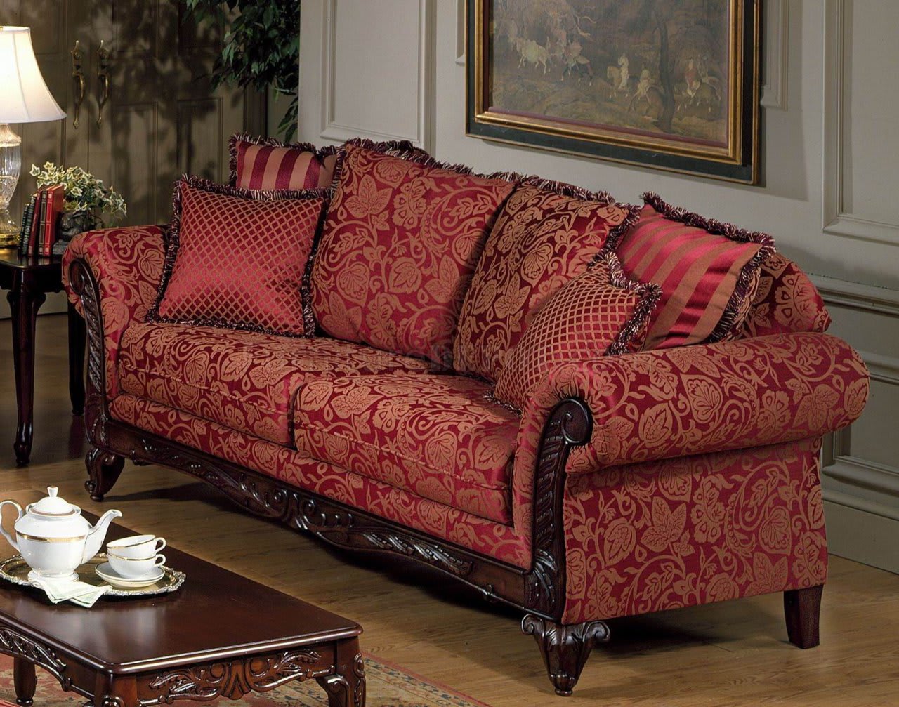Red Fabric Traditional Sofa & Loveseat Set wOptional Chaise