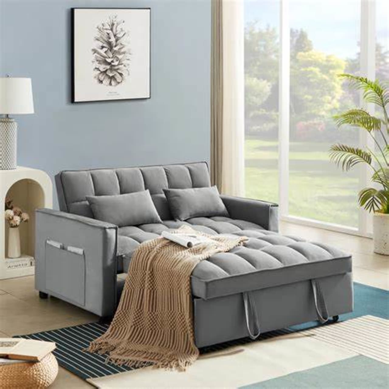 Zechuan Convertible Sofa Bed with Pull Out Bed - 55 Tufted Velvet