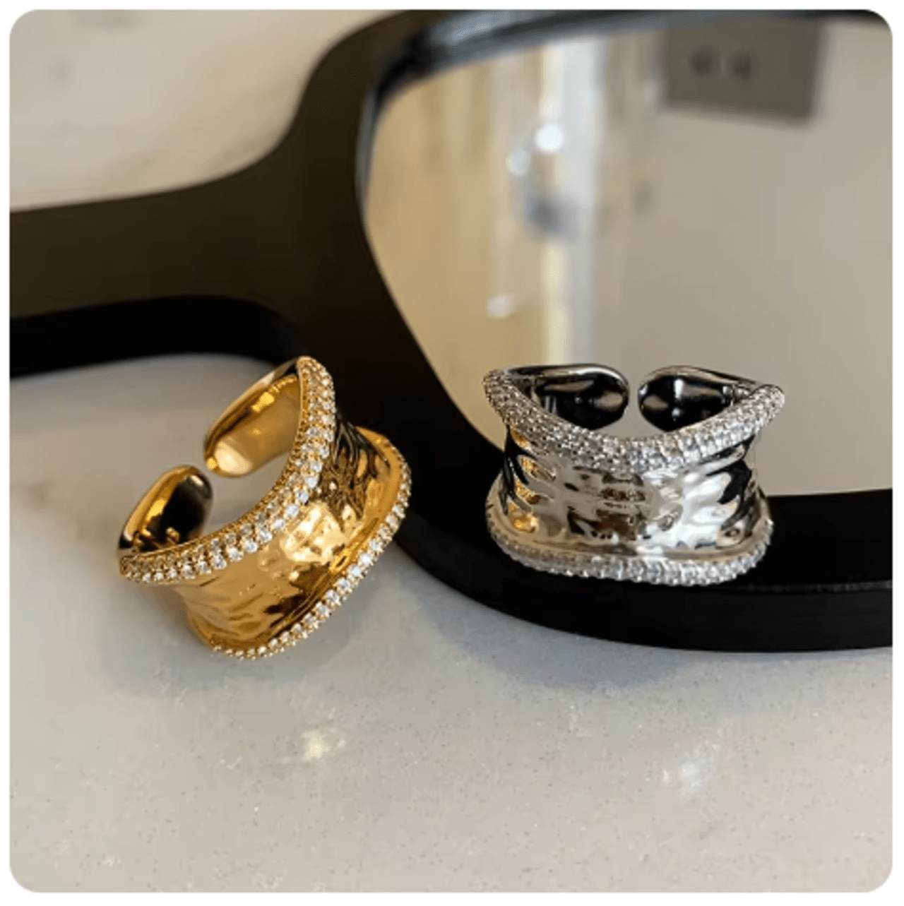 Bilandi Modern Jewelry For Women Geometric Open Rings Senior Sense Gold Color Silver Plated Glass Rings For Women 2023