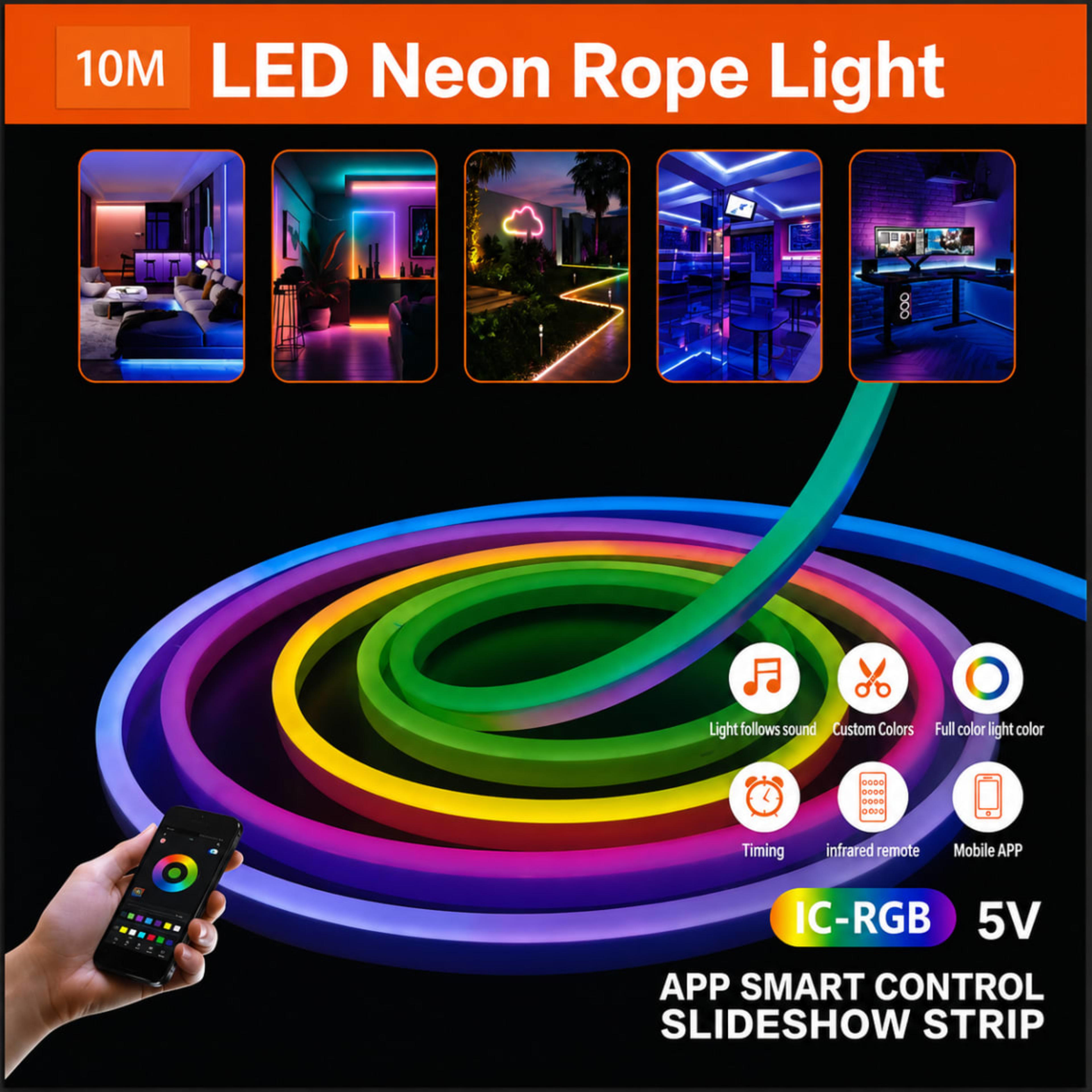 Bande LED Néon RGB IC – 10 m | Contrôle Intelligent par Application