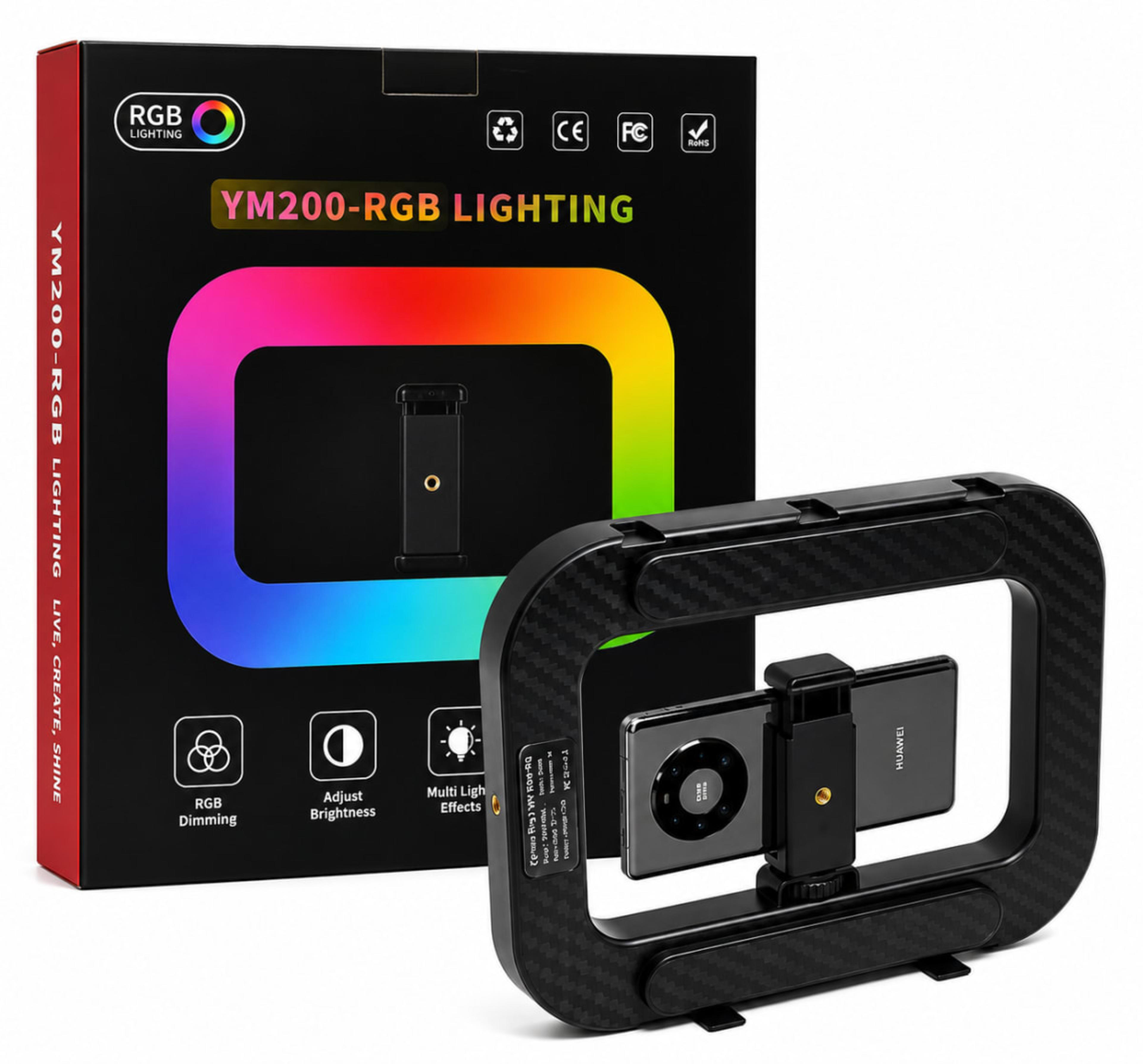 Cage Vidéo RGB YM200 avec Éclairage LED Coloré pour Smartphone