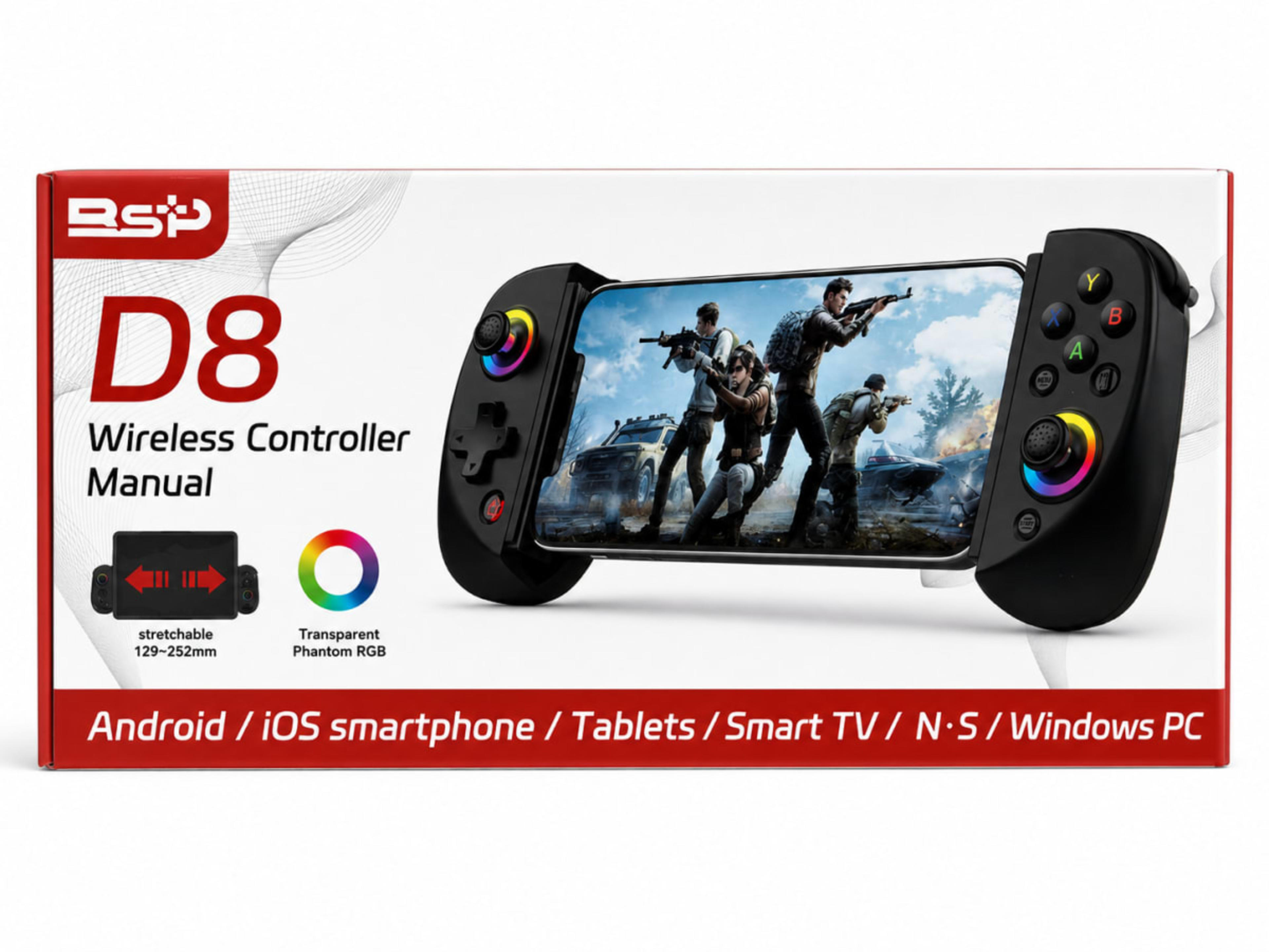 Manette Gaming Sans Fil BSP D8 RGB Pour Smartphone & PC