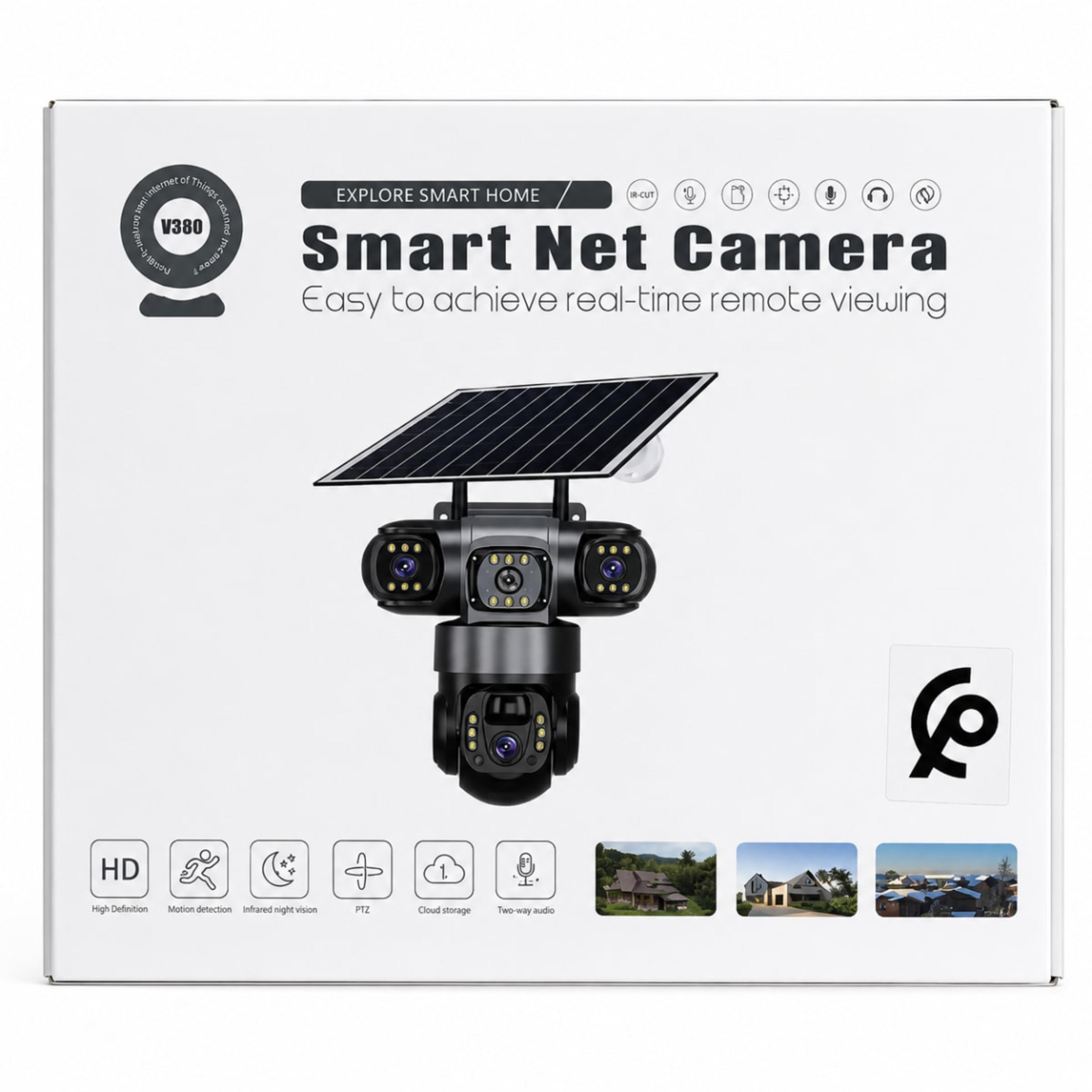 Caméra Solaire 4 Objectifs PTZ V380 WiFi HD Surveillance