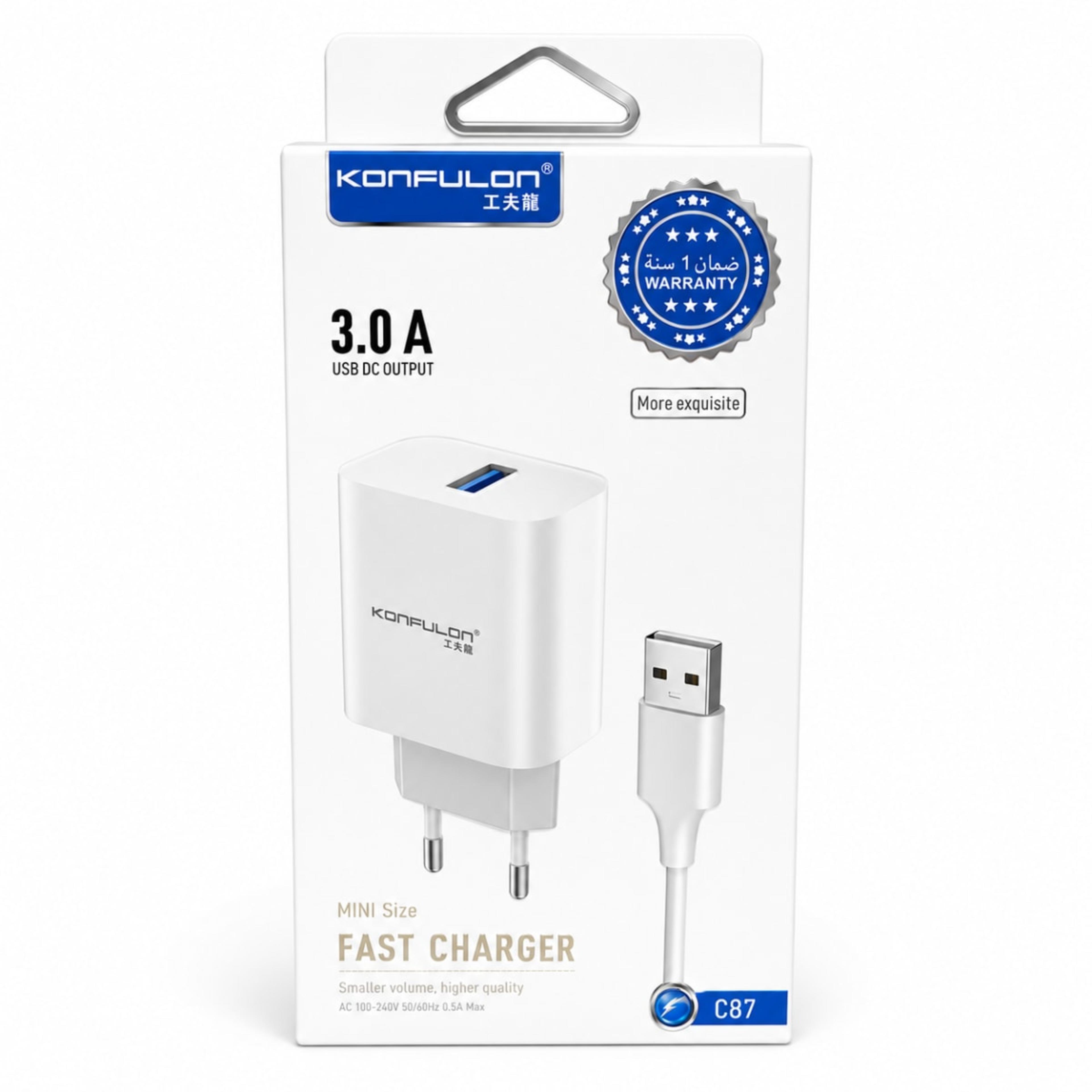 Konfulon C87 Chargeur Rapide 3A Mini avec Câble USB