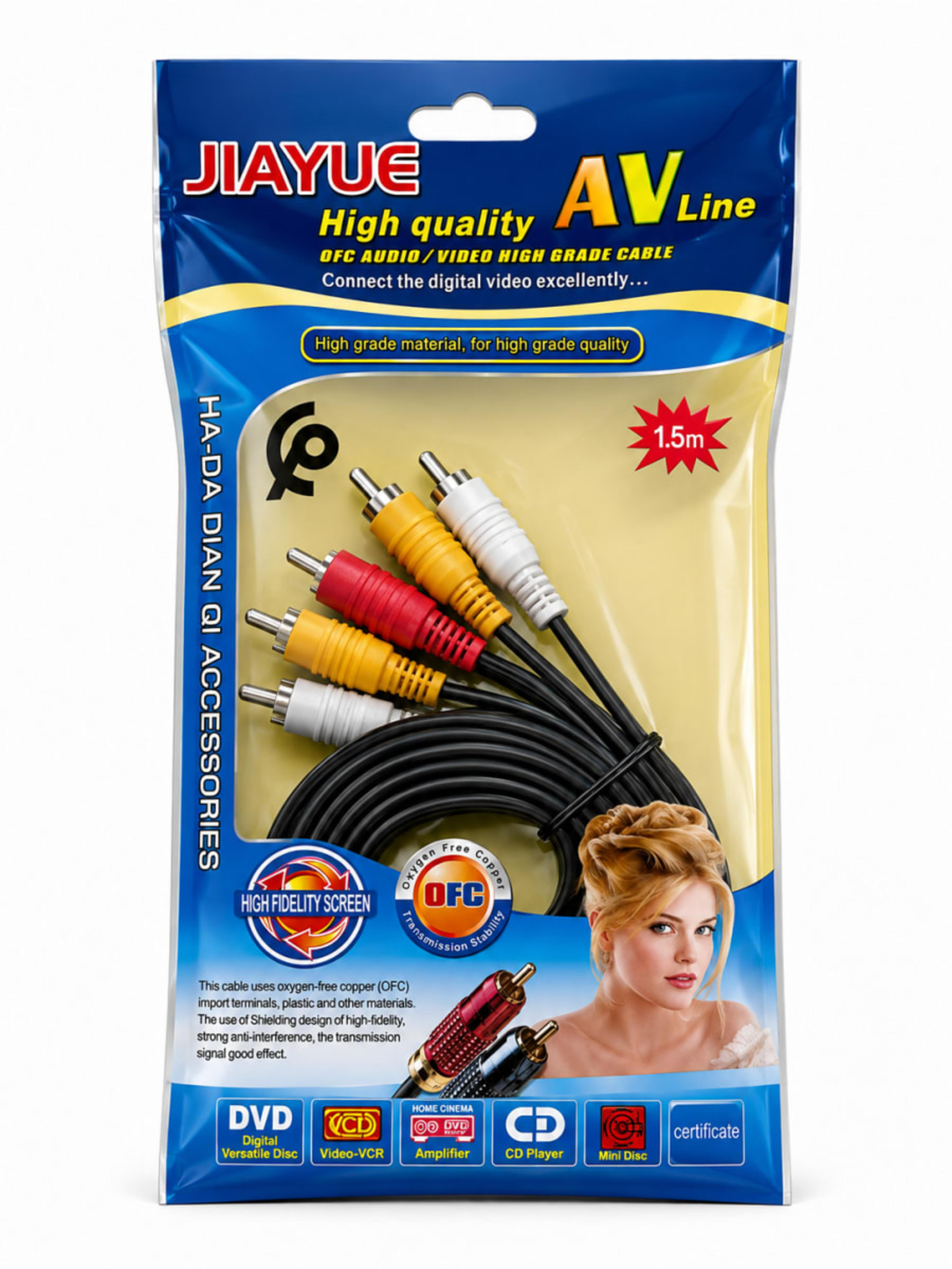 Câble AV RCA Triple 1.5m OFC Haute Fidélité Jiayue