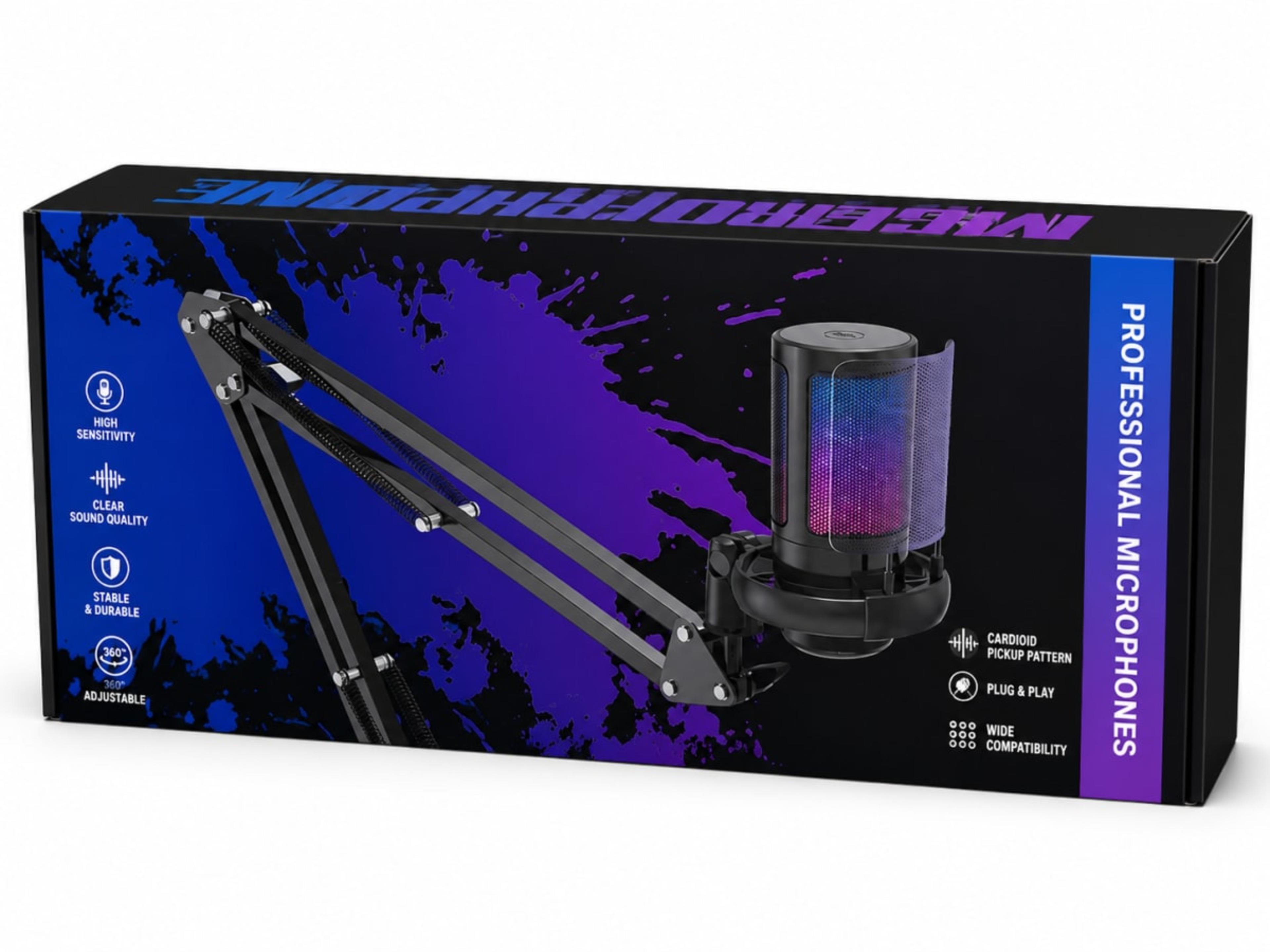 Microphone Pro RGB avec Bras Articulé 360°