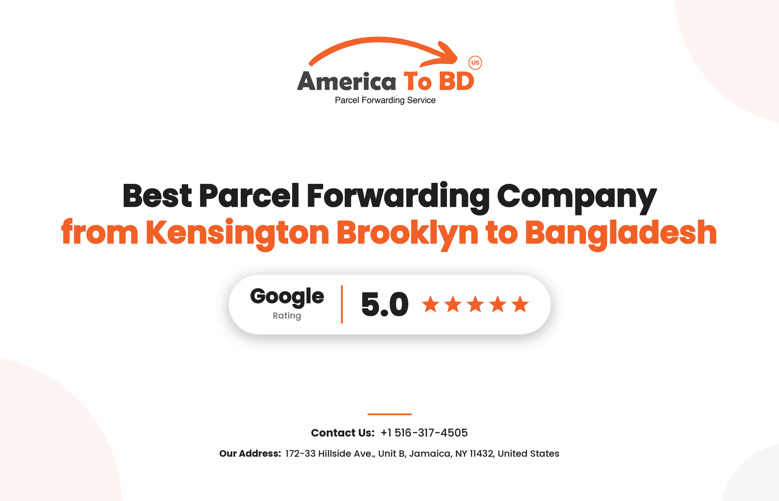 America to BD cover image for Best Parcel Forwarding Company from Kensington, Brooklyn to Bangladesh, Google 5.0 rated