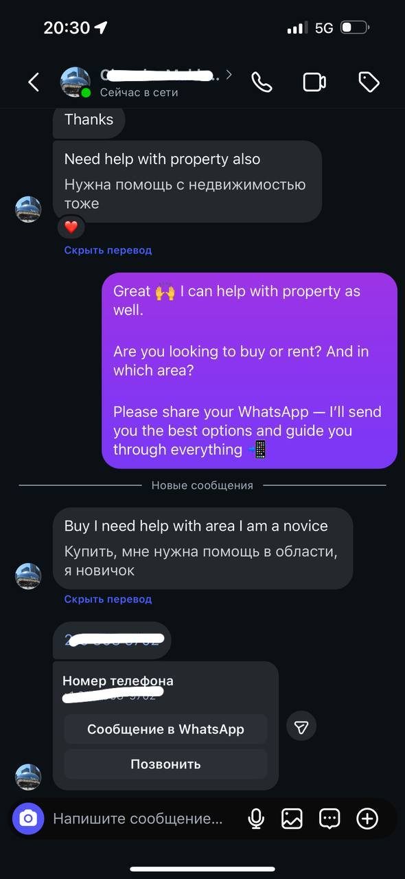 Real conversation with an international lead — screenshot 12 of 21