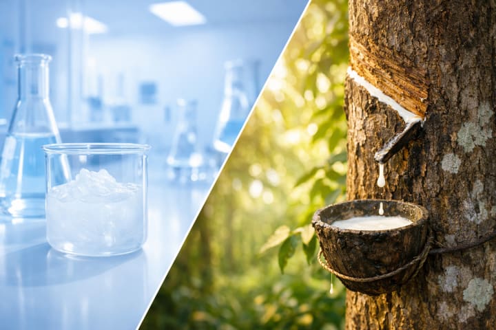 Bir yanda mavi silikon diş kaşıyıcı, diğer yanda doğal kauçuk diş kaşıyıcı karşılaştırması.