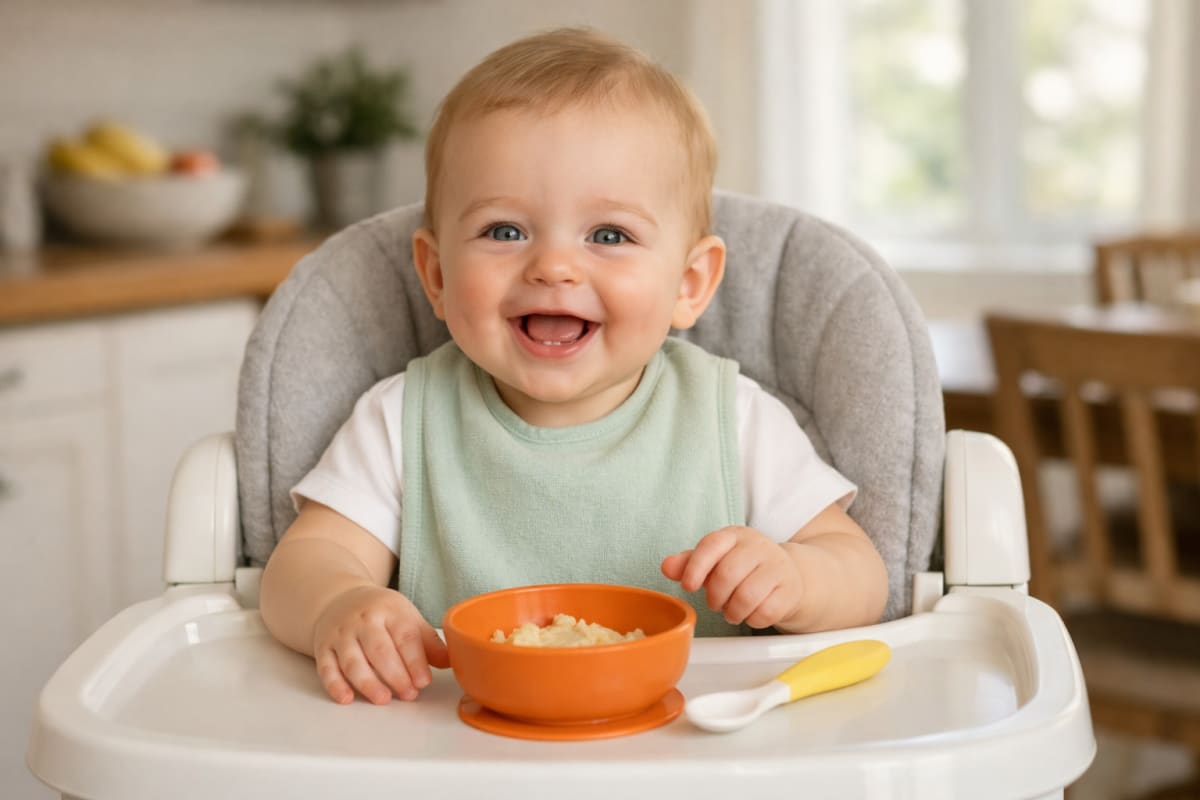 Малыш жует прорезыватель из натурального каучука во время развития жевательных навыков перед прикормом.