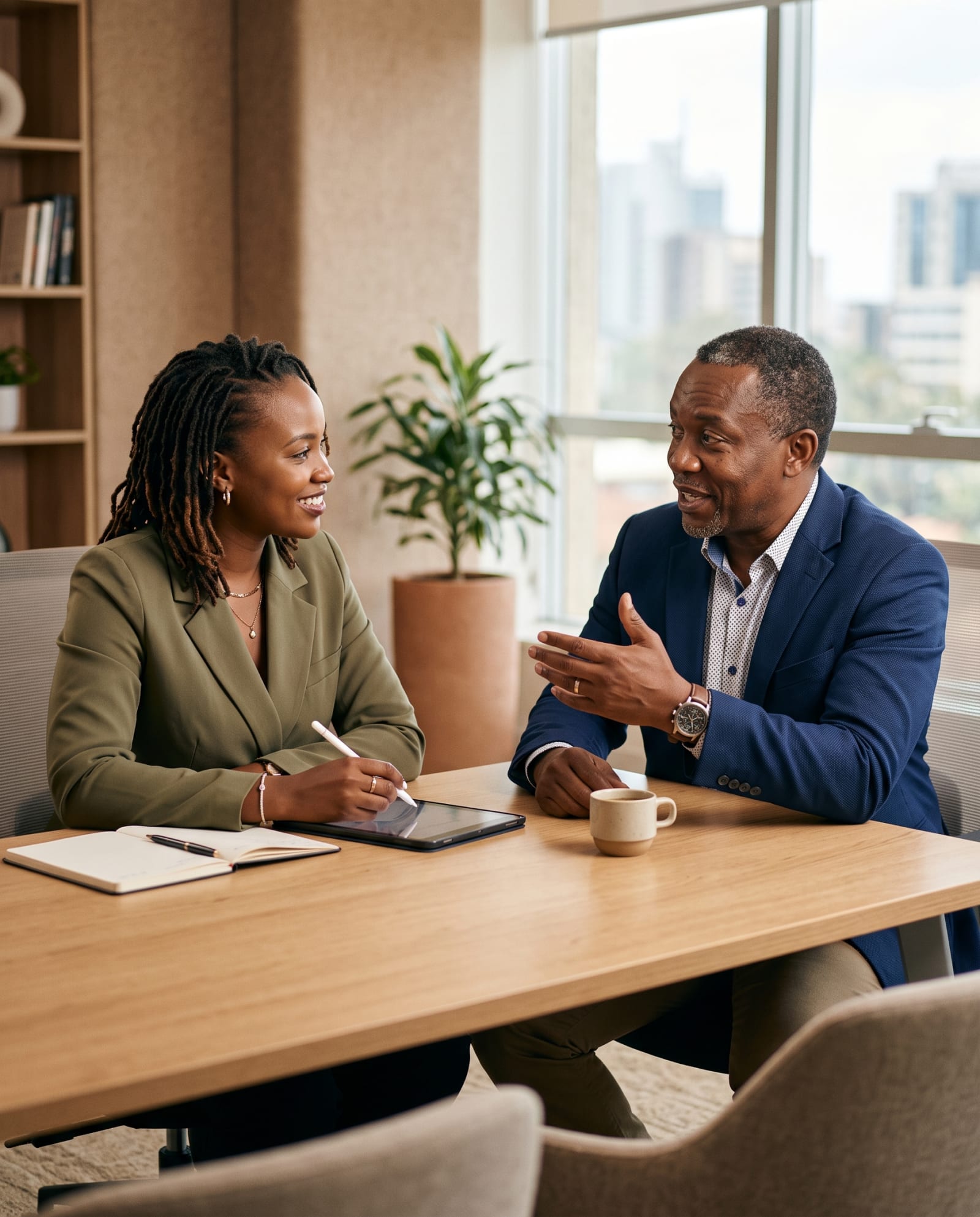 A client sharing their staffing requirement with an Adel account manager in the Nairobi office