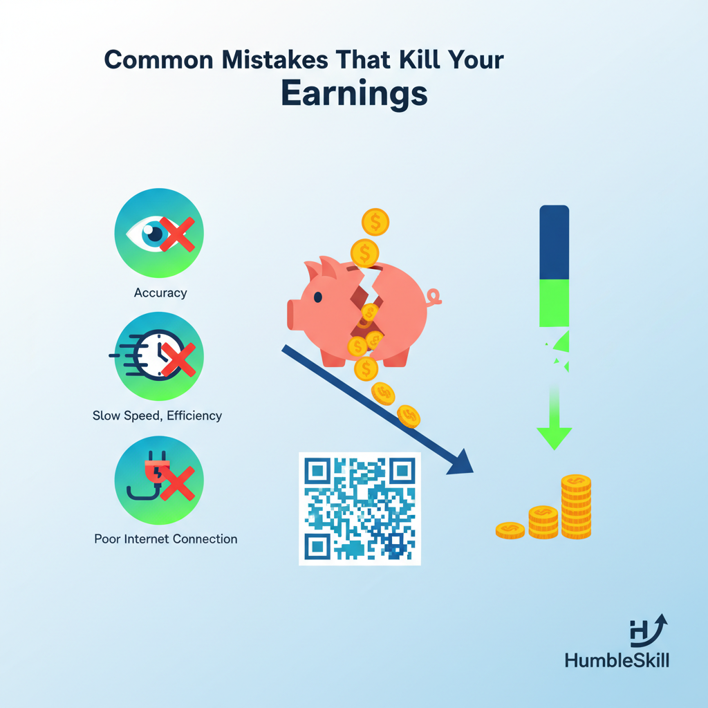 Common Mistakes That Kill Your Earnings — captcha entry jobs online illustration for HumbleSkill