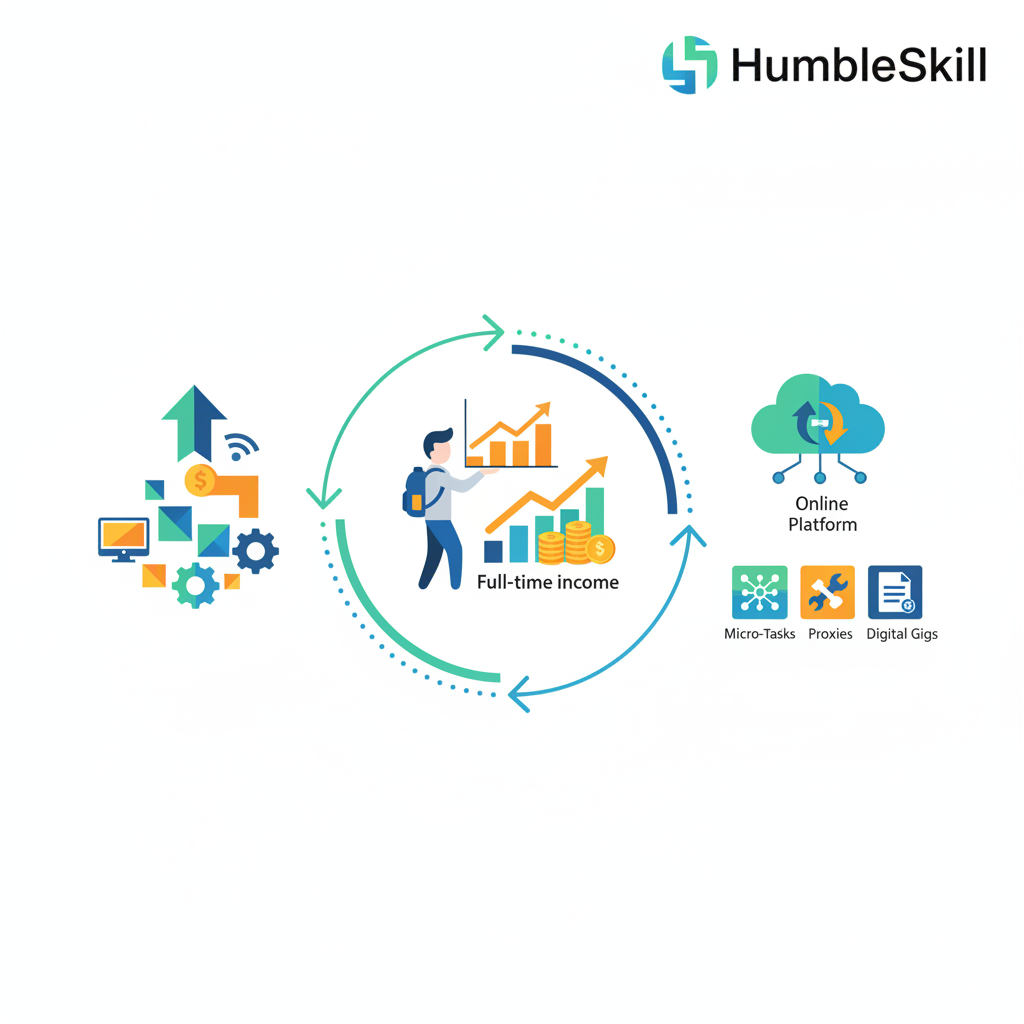 Is It Possible to Make a Full-Time Income from Digital Task Earning Systems? — digital task earning system illustration for HumbleSkill