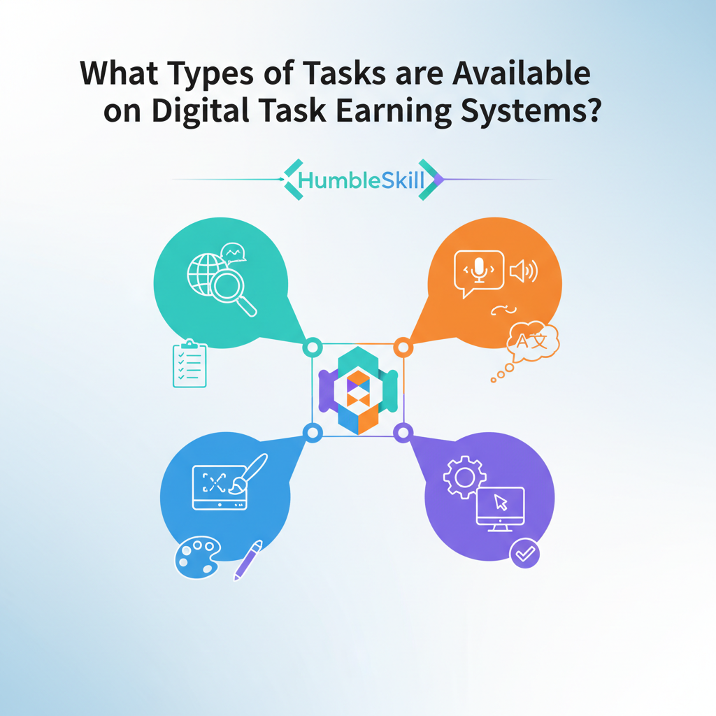 What Types of Tasks are Available on Digital Task Earning Systems? — digital task earning system illustration for HumbleSkill