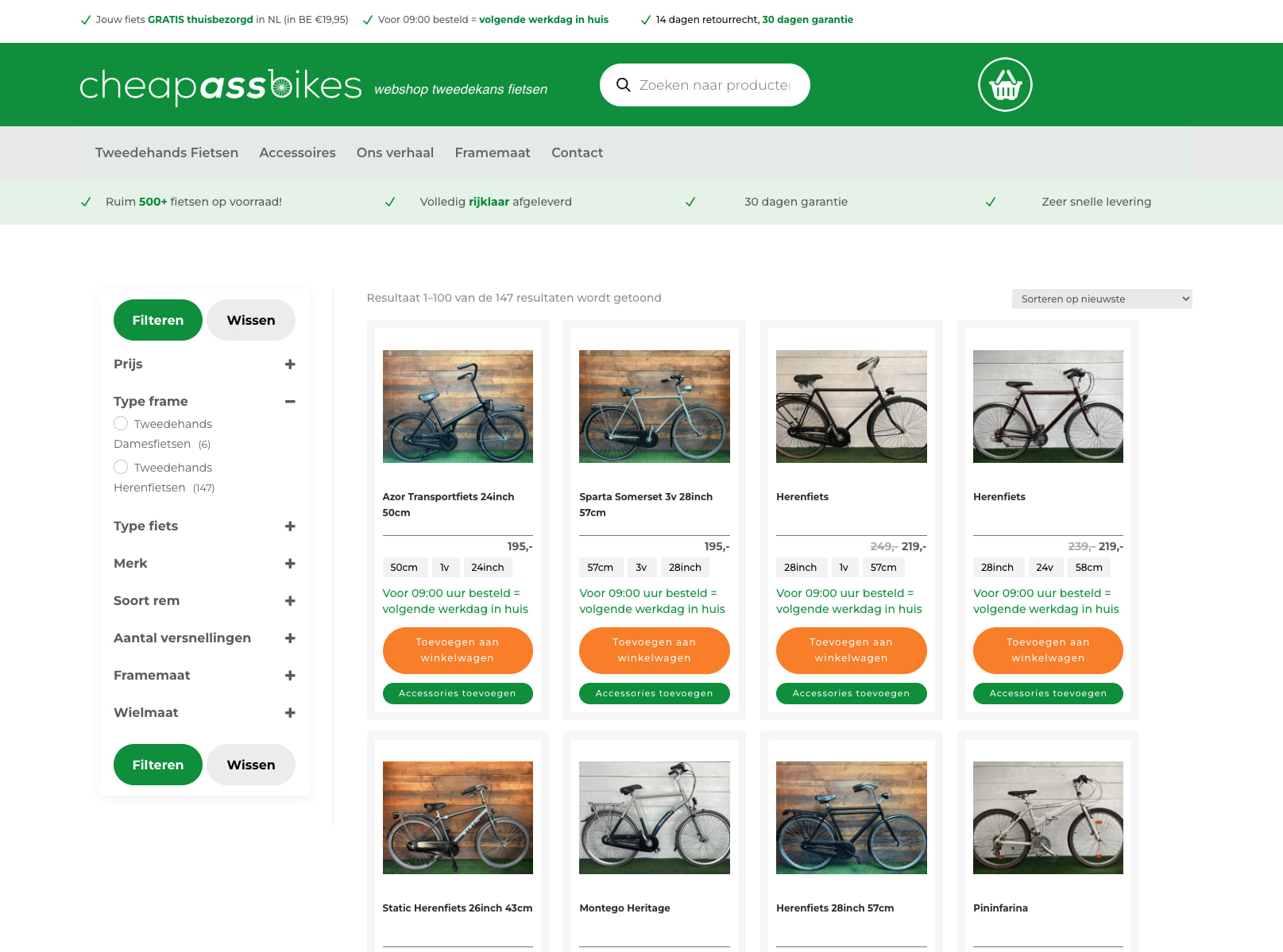 Webshop Cheapassbikes met tweedehands fietsen