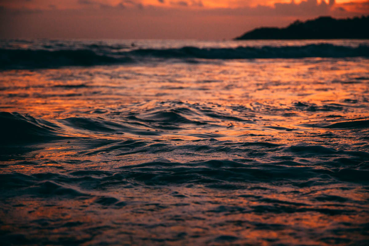 Sea waves at sunset in Puerto Escondido, Oaxaca in July