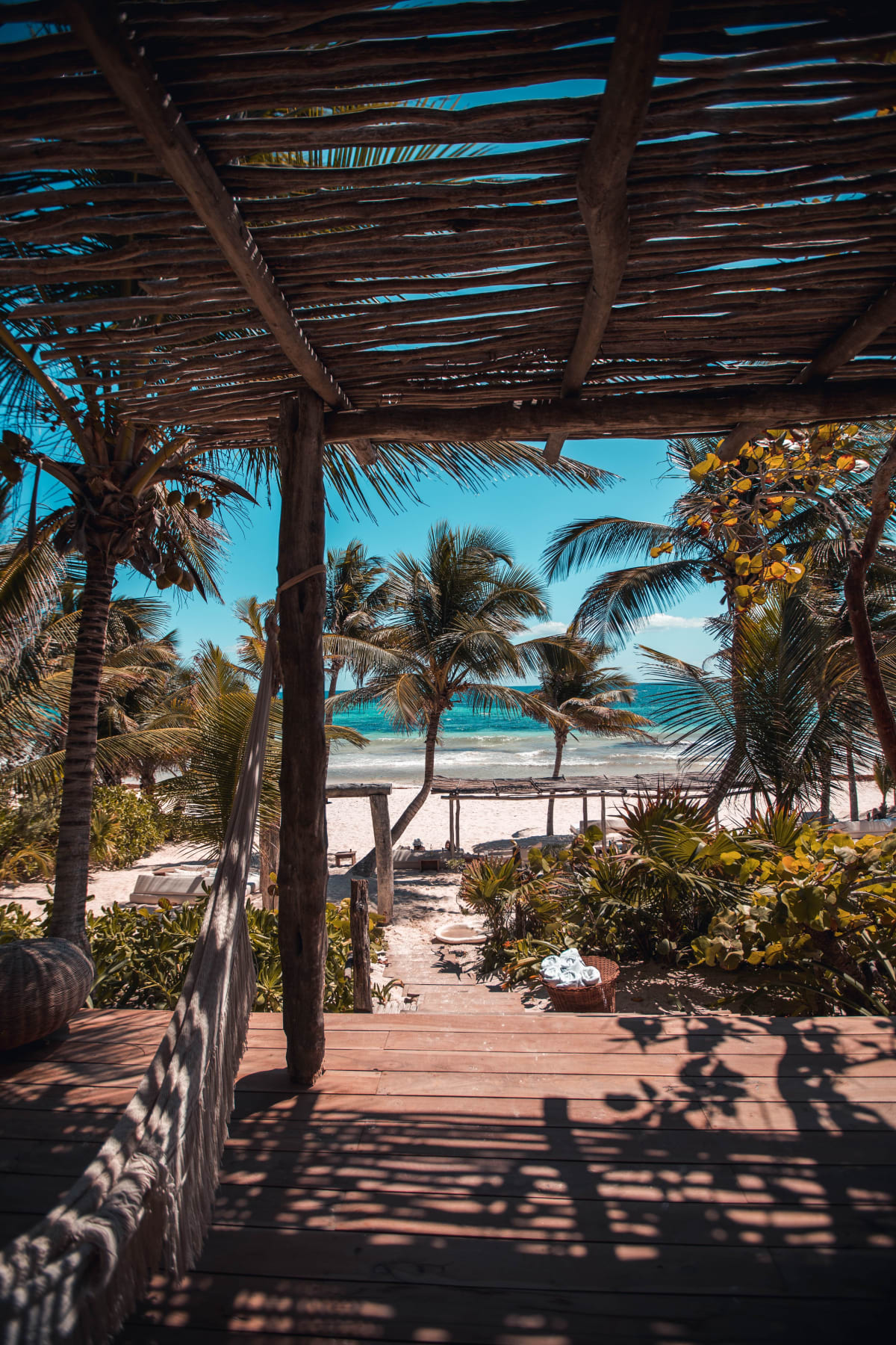 Tropical balcony near the beach with palm trees in Mexico — rental housing Puerto Escondido
