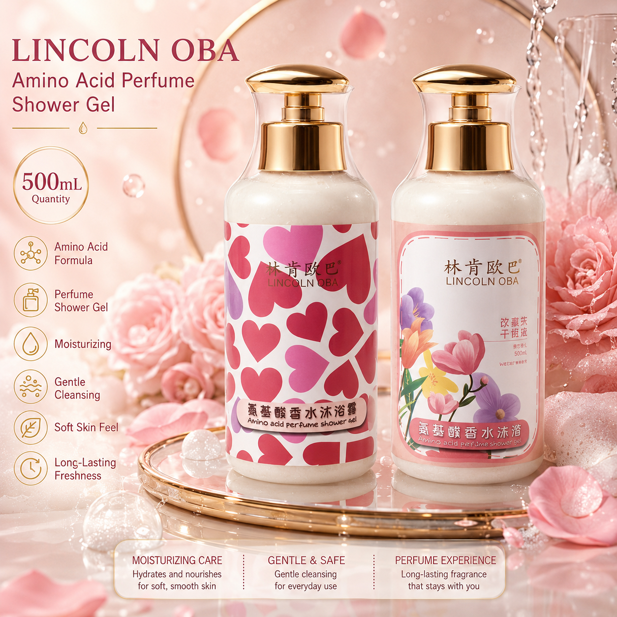 LINCOLN OBA Amino Acid Perfume Shower Gel – Moisturizing Body Wash (500ml)