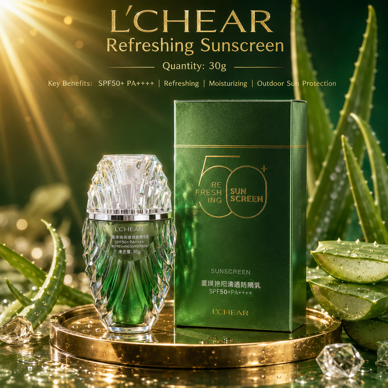 L'CHEAR Refreshing Sunscreen SPF 50+ PA++++ – Moisturizing Outdoor Sun Protection (30g)