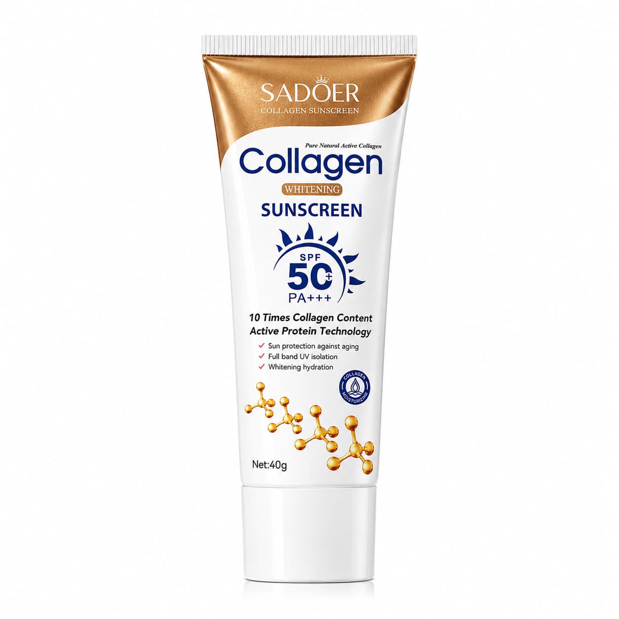 SADOER Collagen Whitening Sunscreen SPF 50+ PA+++ – Anti-Aging & Moisturizing Sun Protection (40g)