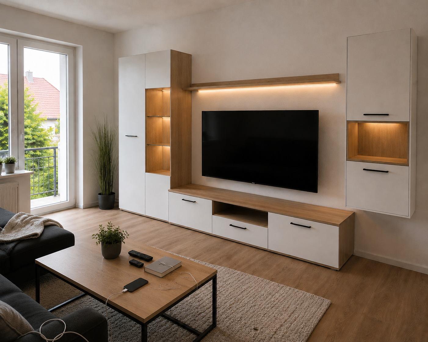 Möbelmontage Würzburg – Wohnwand mit TV montiert