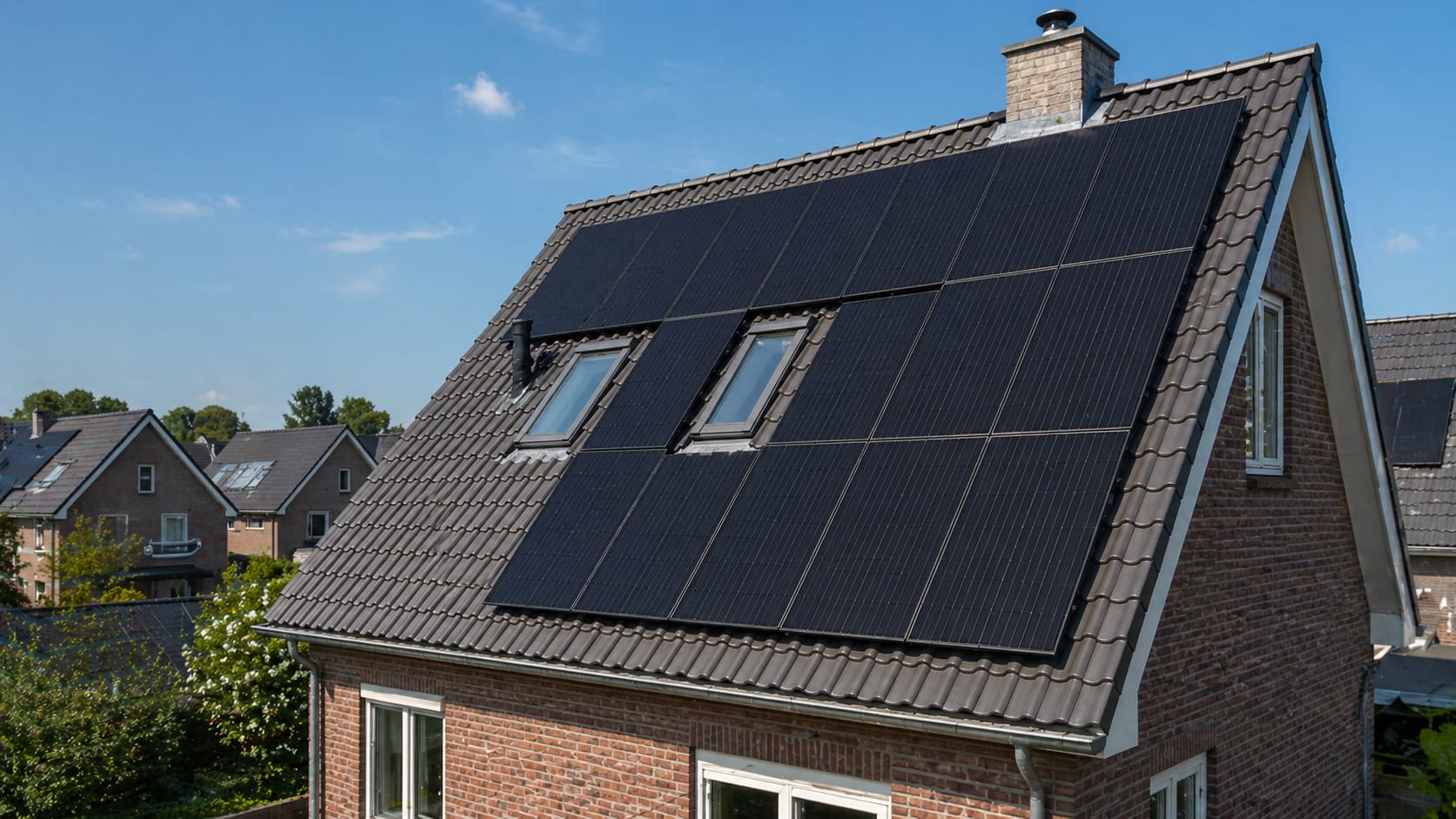 Zonnepanelen op dak combined with external airco unit Noord-Nederland