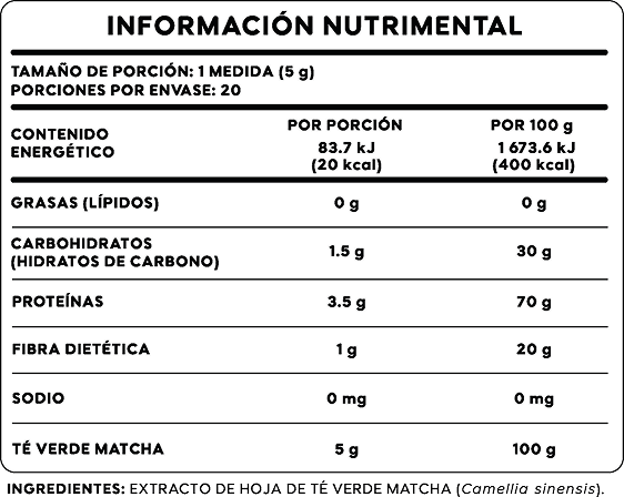 Matcha 100g — Tabla Nutrimental