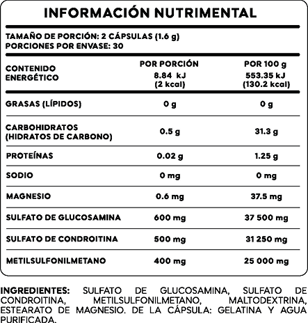 Multi Flex 60 Cápsulas — Tabla Nutrimental