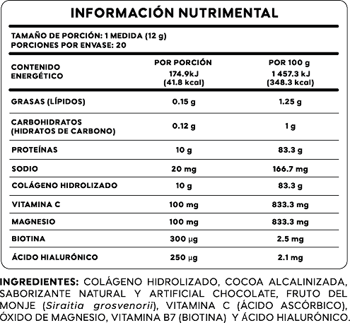 Colágeno Chocolate 240g — Tabla Nutrimental