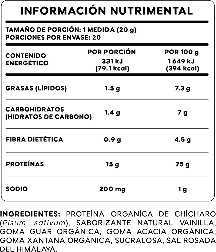 Proteína Vegana 400g — Tabla Nutrimental