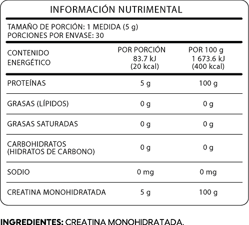 Creatina 150g — Tabla Nutrimental