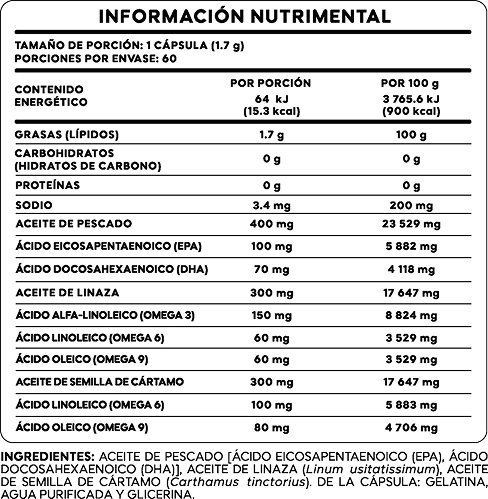Omega 3-6-9 60 Cápsulas — Tabla Nutrimental