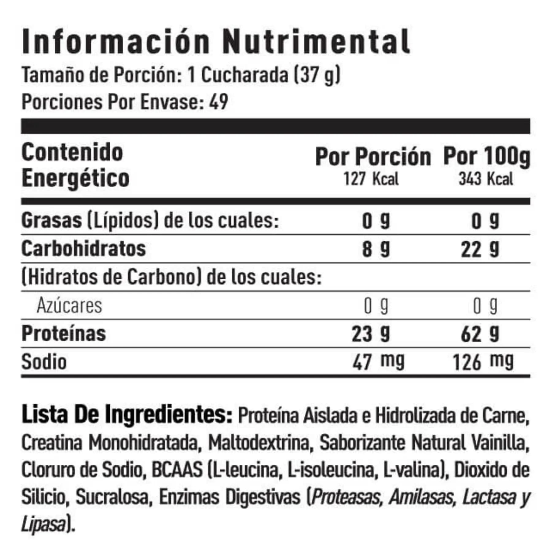 Tabla nutrimental ISO Beef Premium