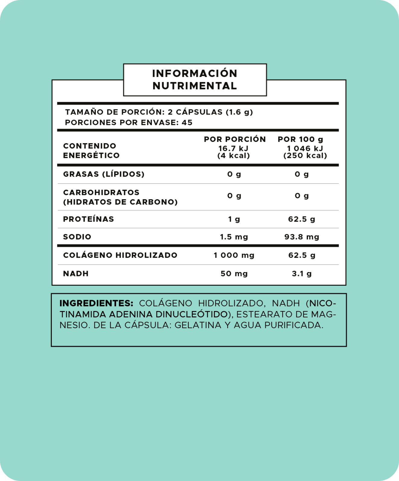 Tabla nutrimental Vida 90 Cápsulas