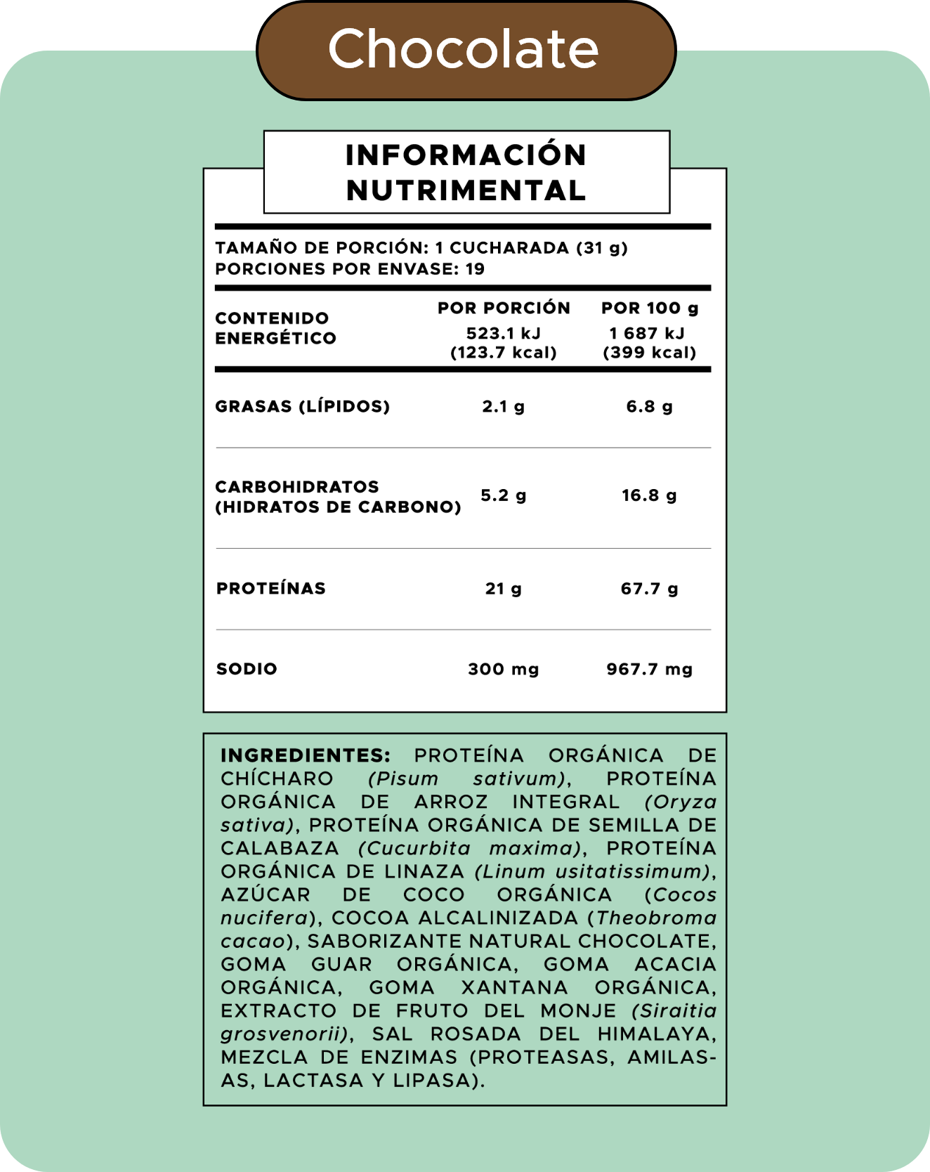 Tabla nutrimental Vegan Protein Chocolate