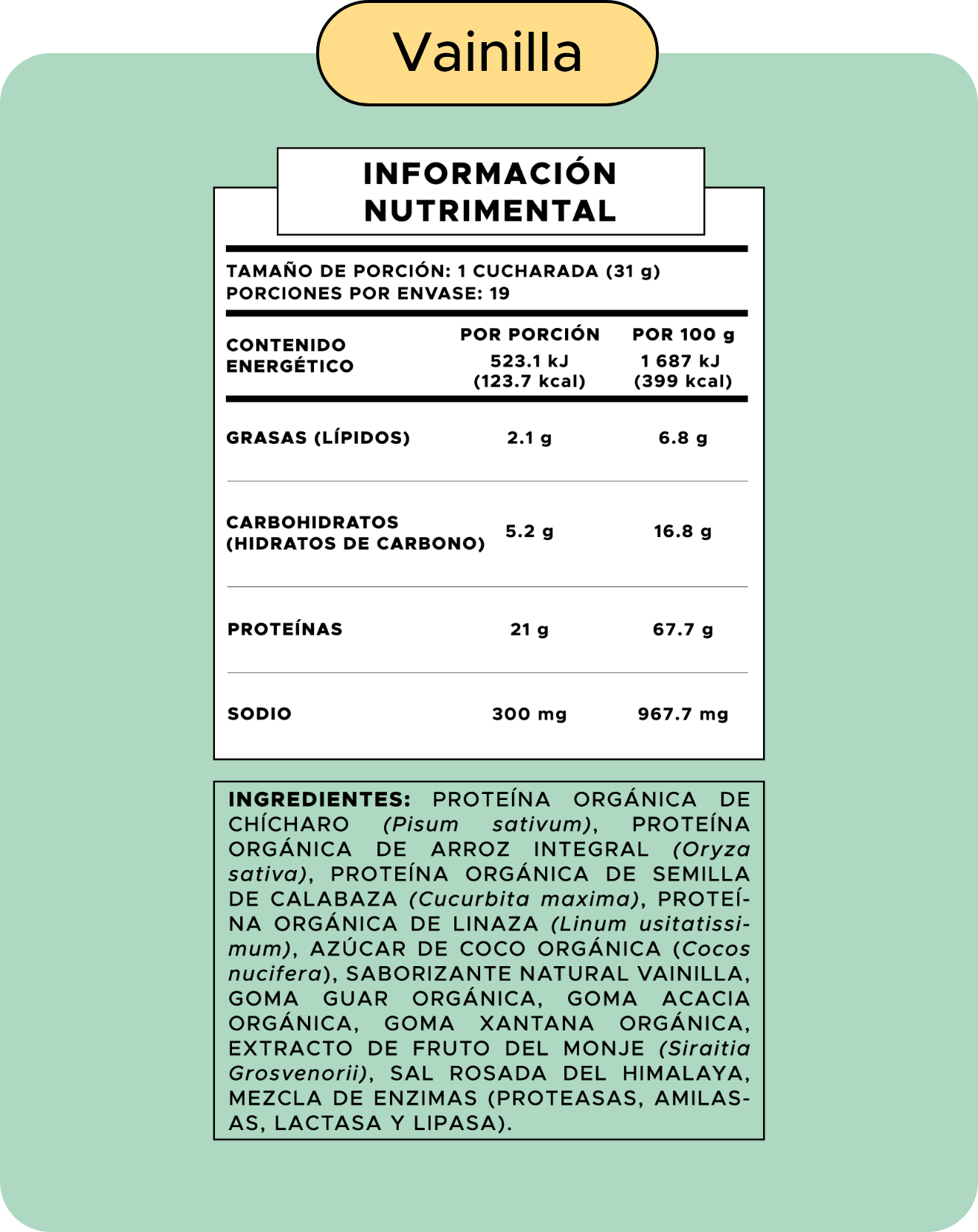 Tabla nutrimental Vegan Protein Vainilla