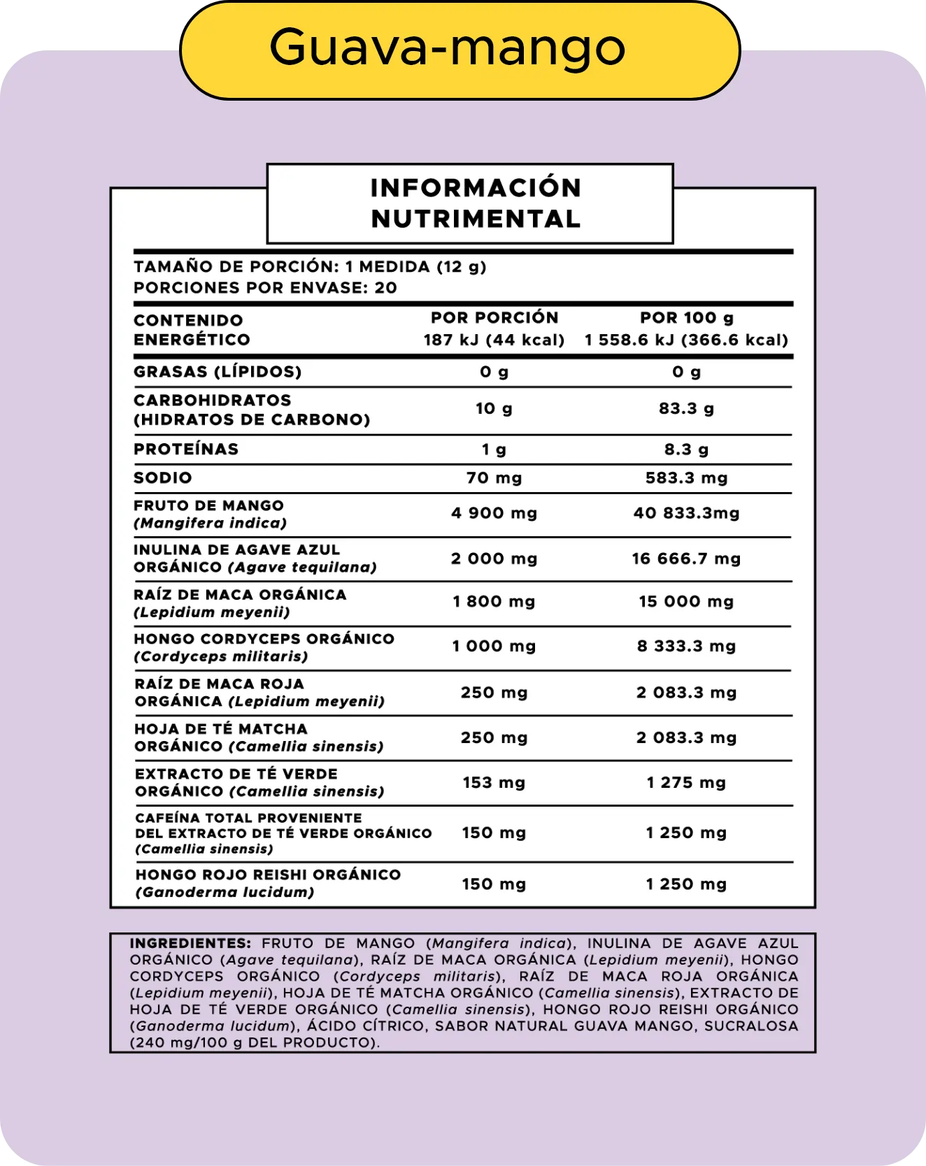 Tabla nutrimental Focus Guava Mango