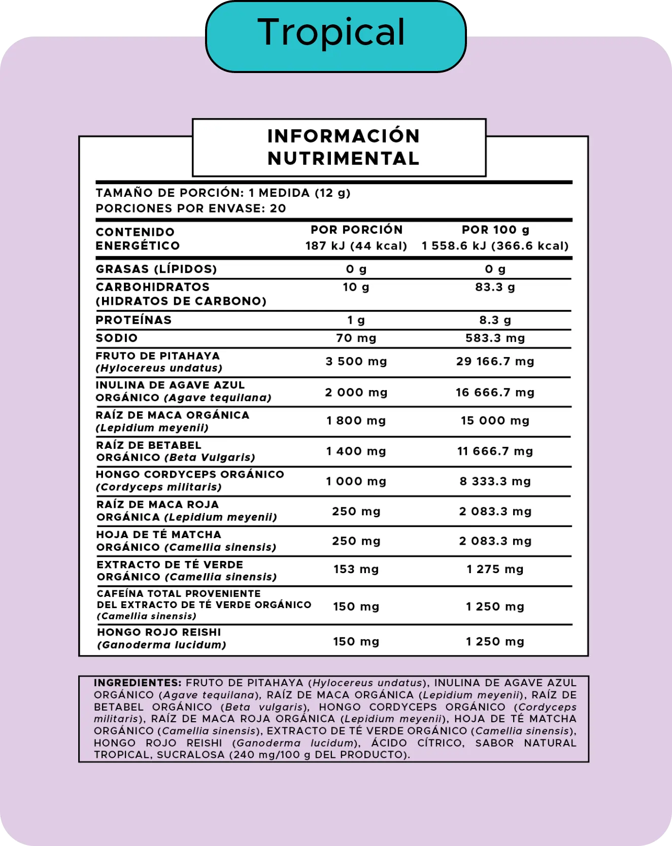Tabla nutrimental Focus Tropical