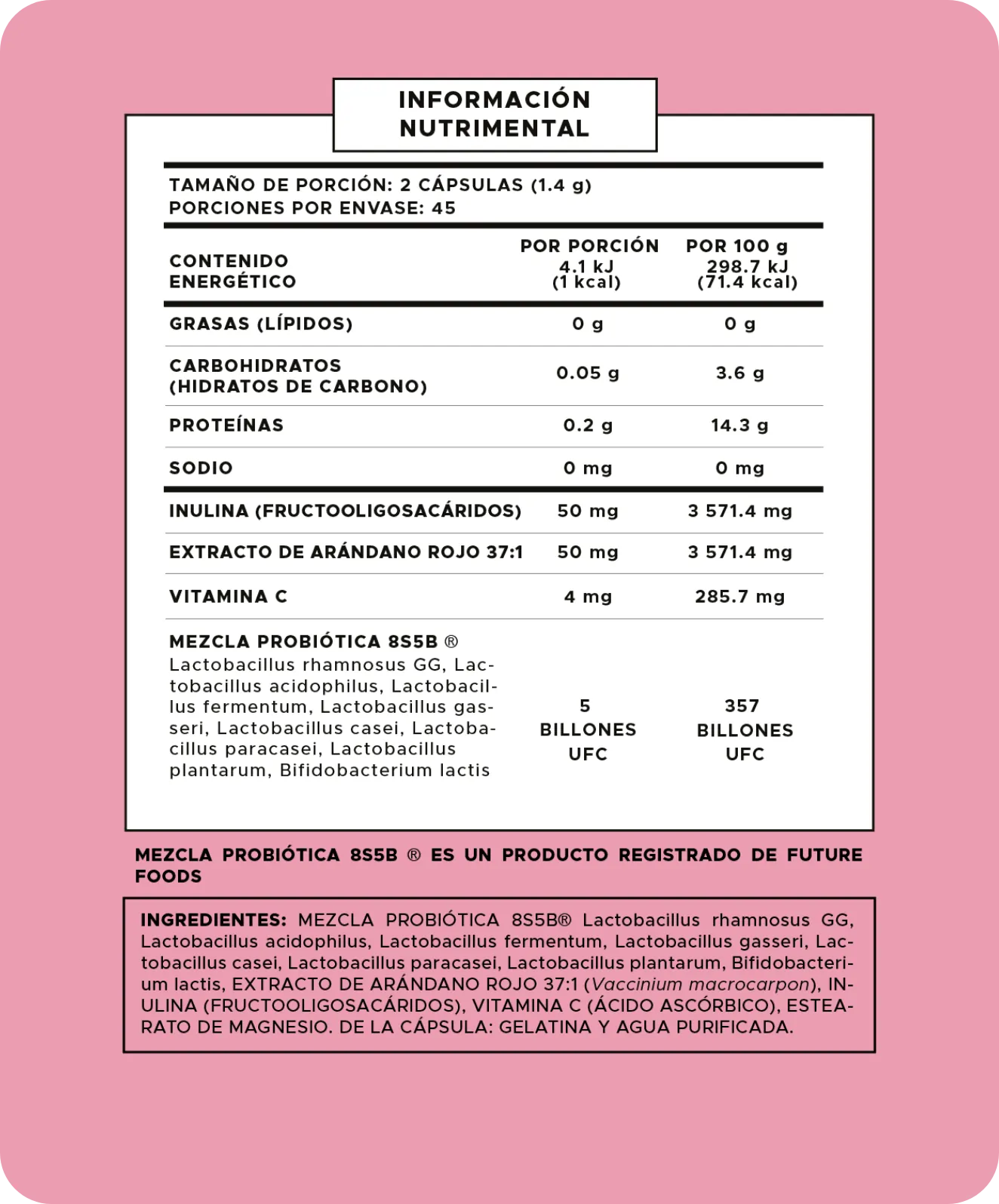 Tabla nutrimental Florece