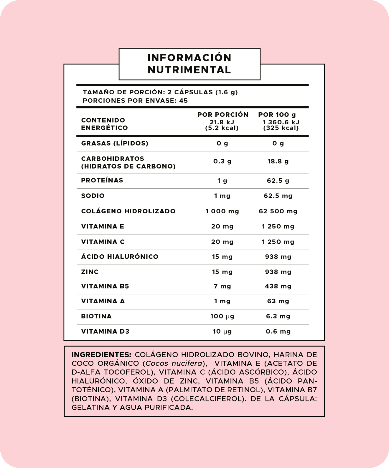 Tabla nutrimental Pure Form: Bonita