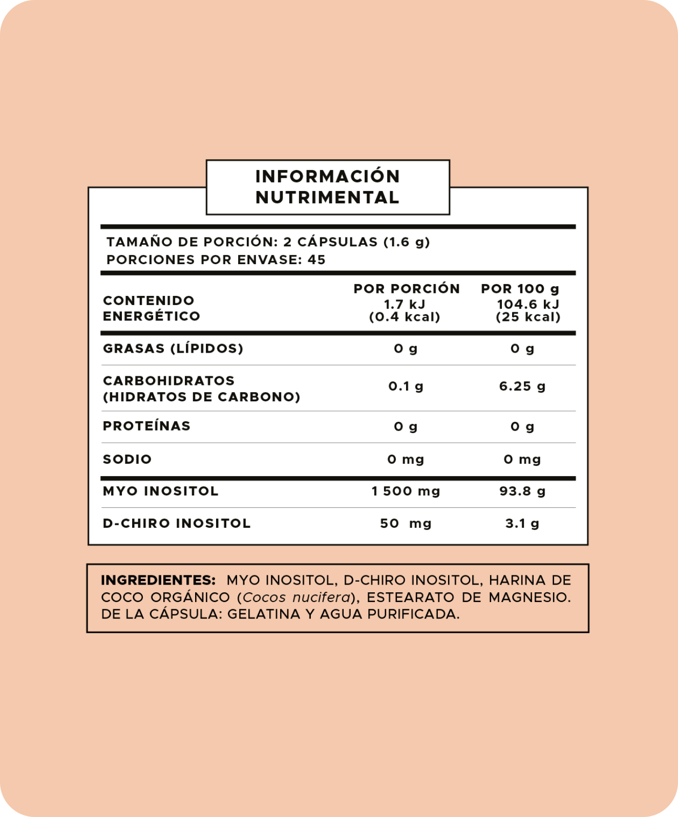 Tabla nutrimental Pure Form: Balance