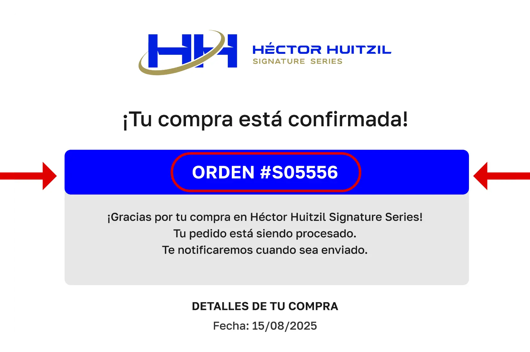 Ejemplo de dónde encontrar tu número de pedido en el correo