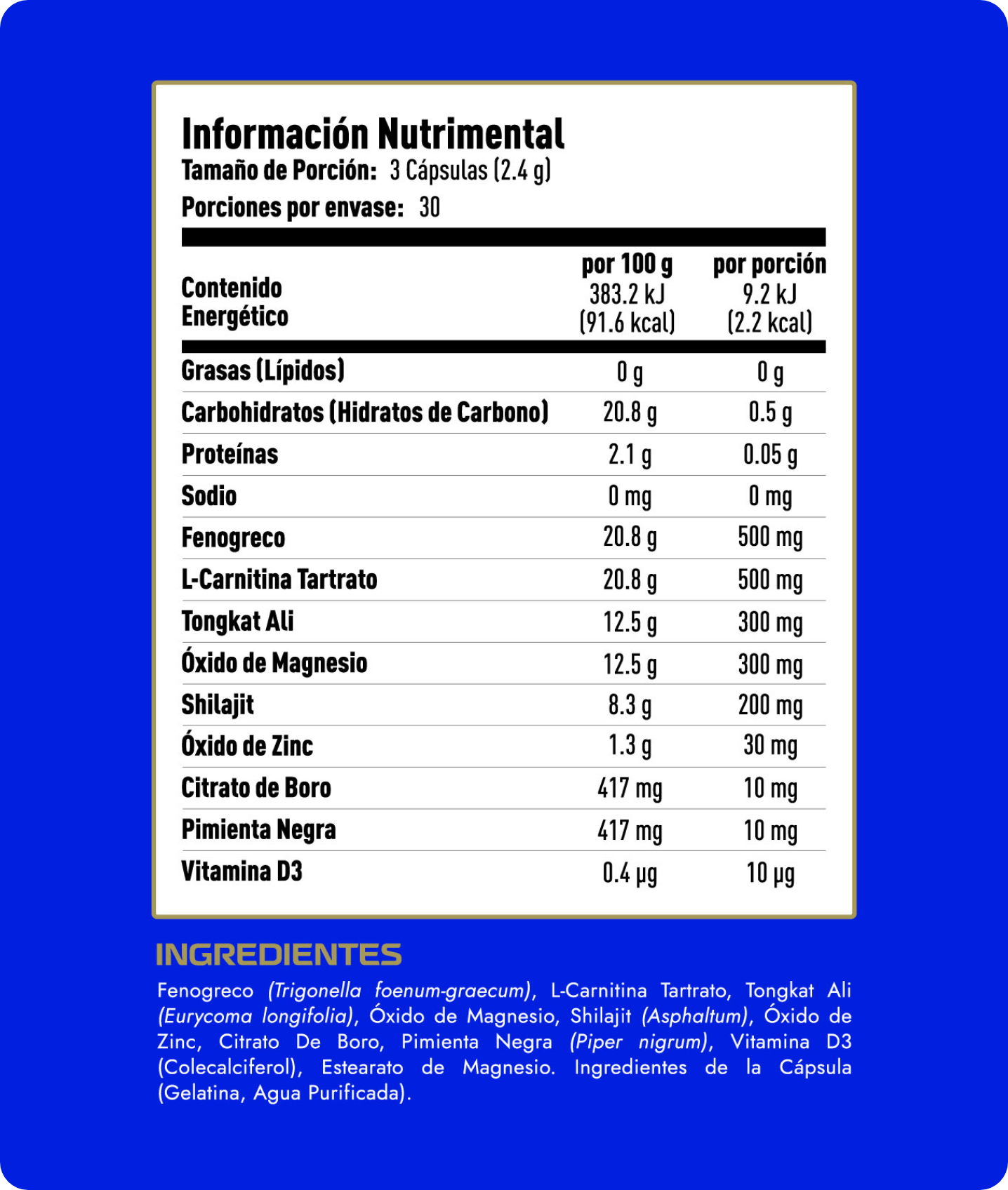 Tabla Nutrimental Test Plus